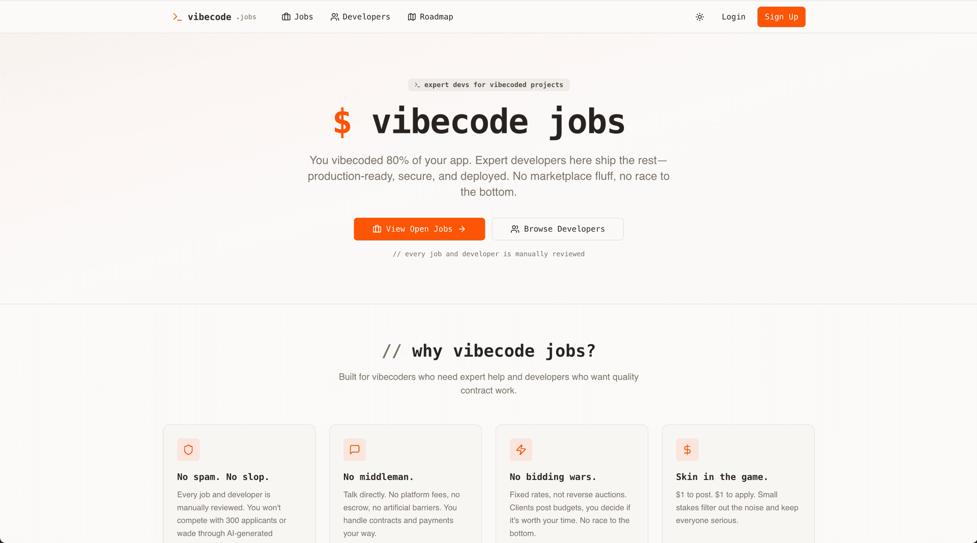 VibeCode Jobs product preview for startup listing on Aura++