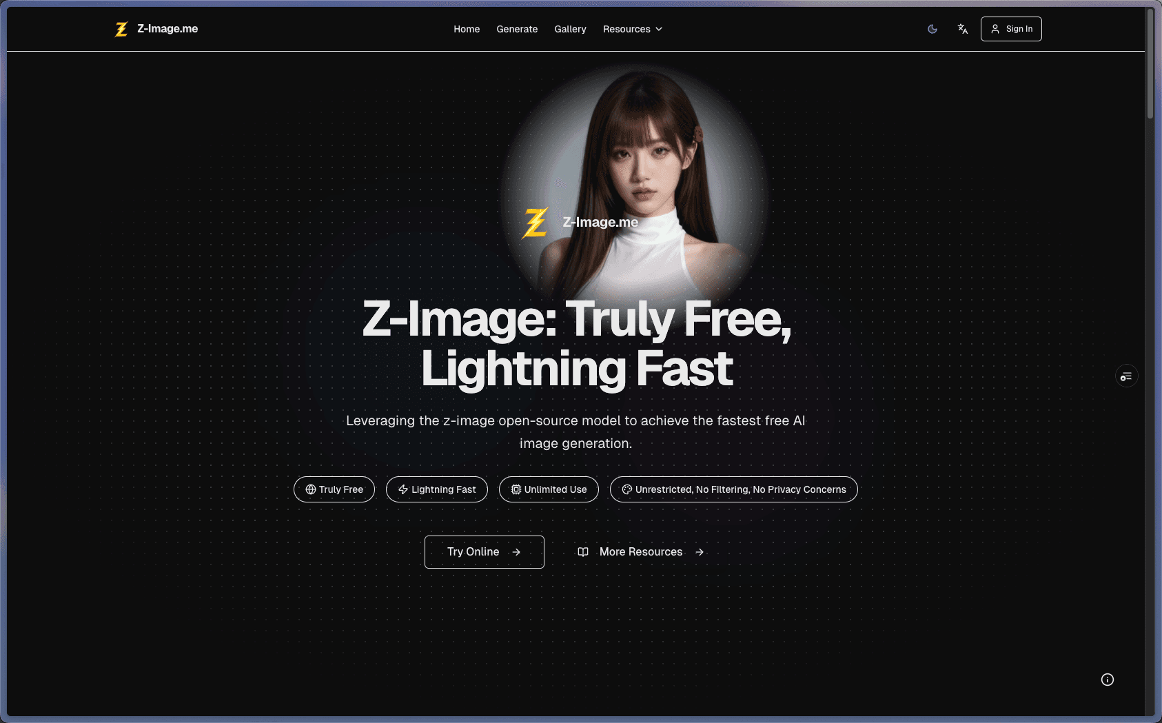 Z-Image.me product preview for startup listing on Aura++