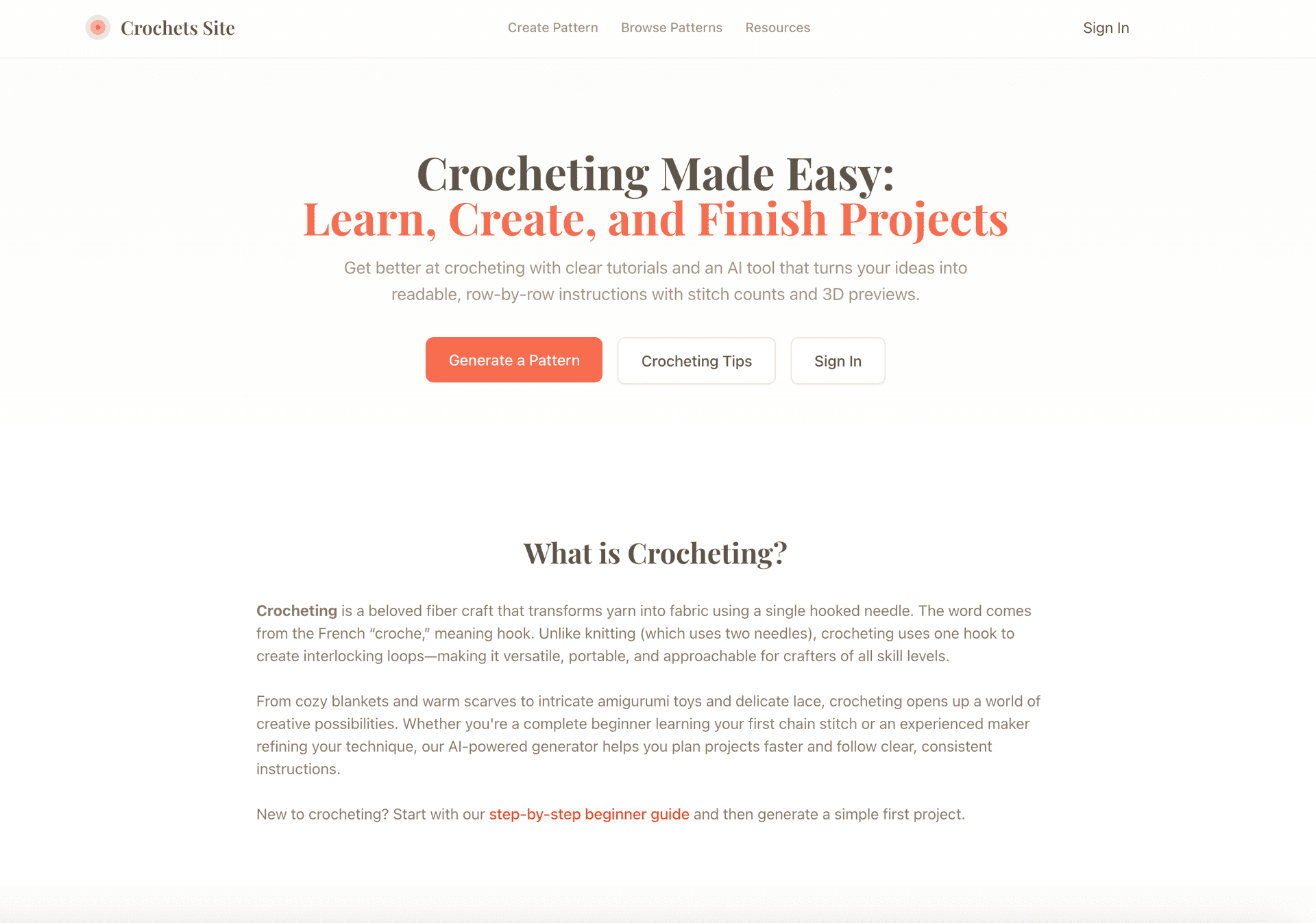 Crochets AI product preview for startup listing on Aura++
