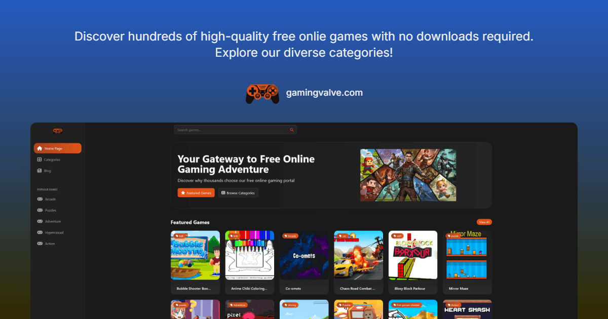 Free Online Gaming Platform product preview for startup listing on Aura++