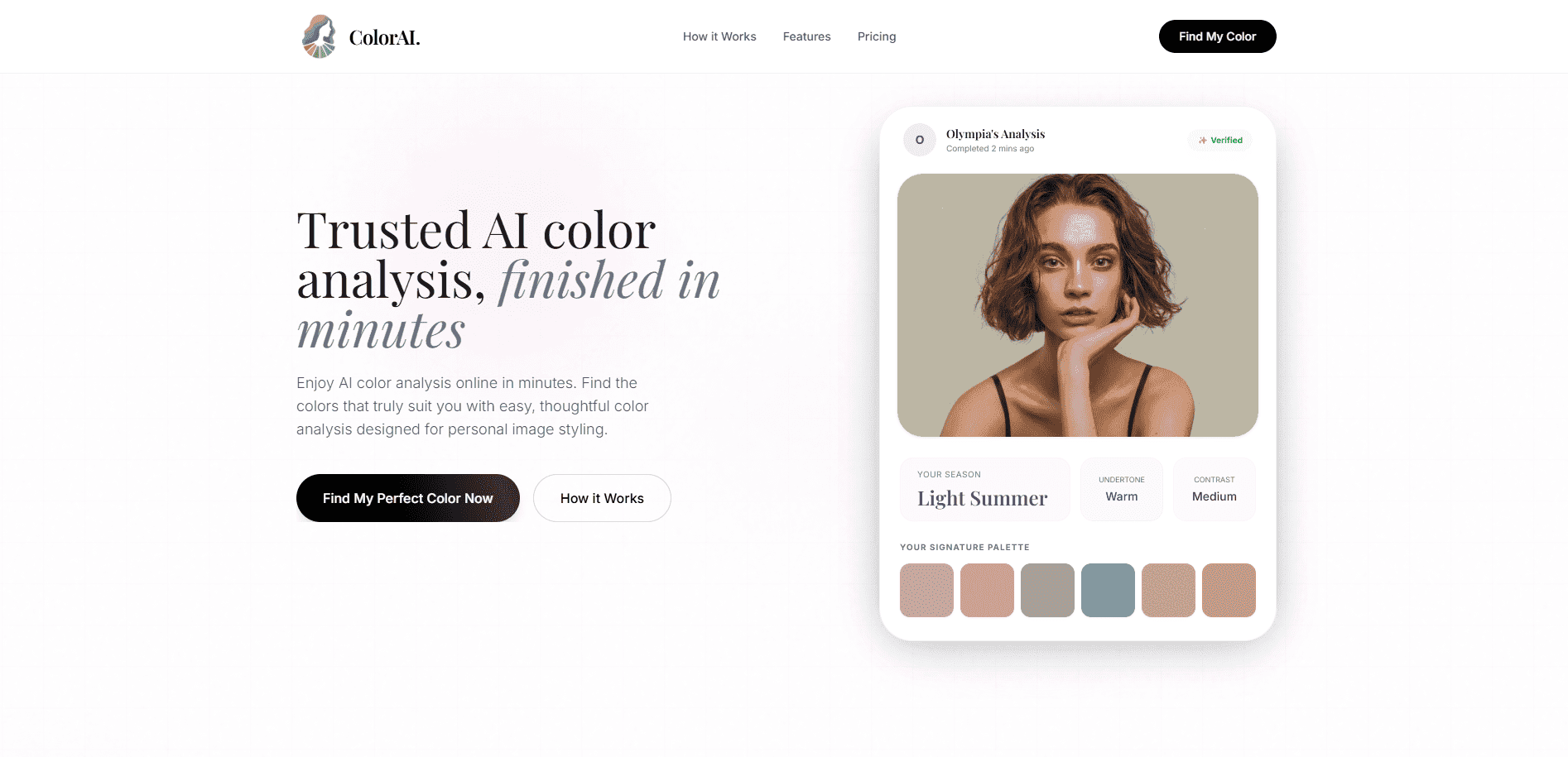 AI Color Analysis product preview for startup listing on Aura++