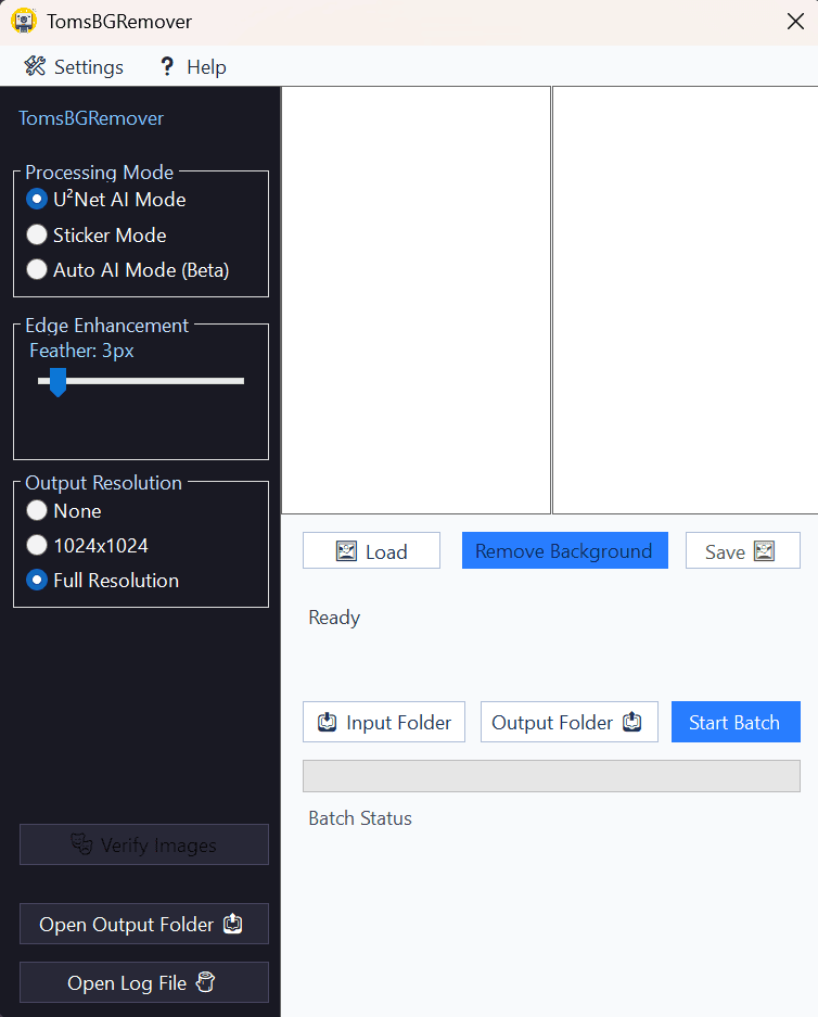 TomsBGRemover - Offline AI Background Removal product preview for startup listing on Aura++