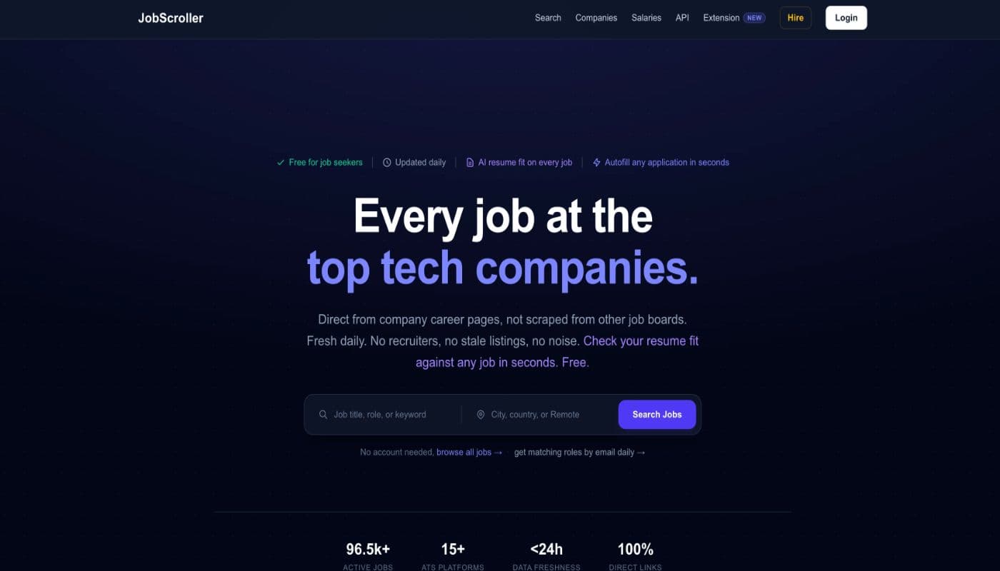 JobScroller product preview for startup listing on Aura++