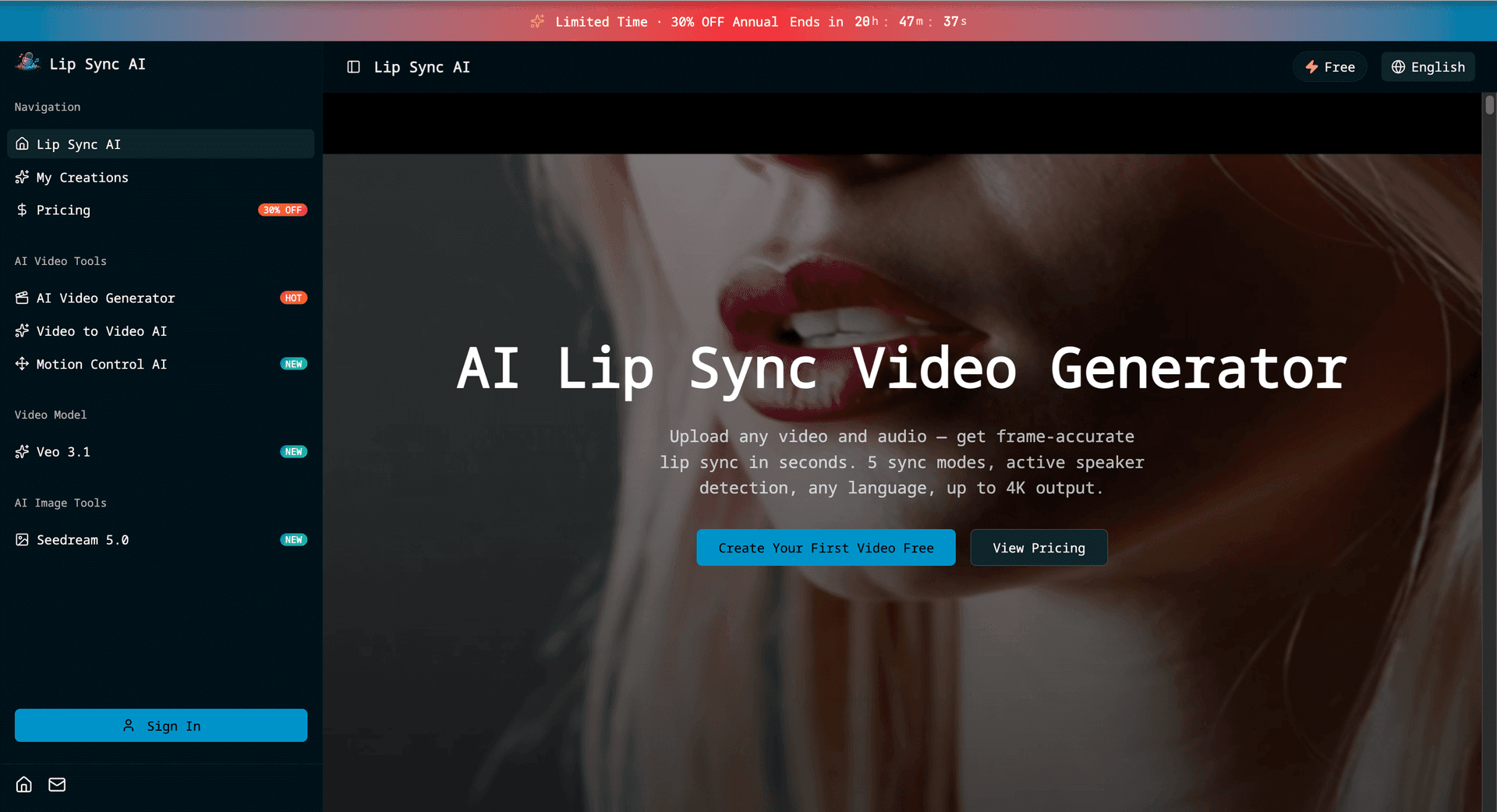 AI Lip Sync Video Generator product preview for startup listing on Aura++