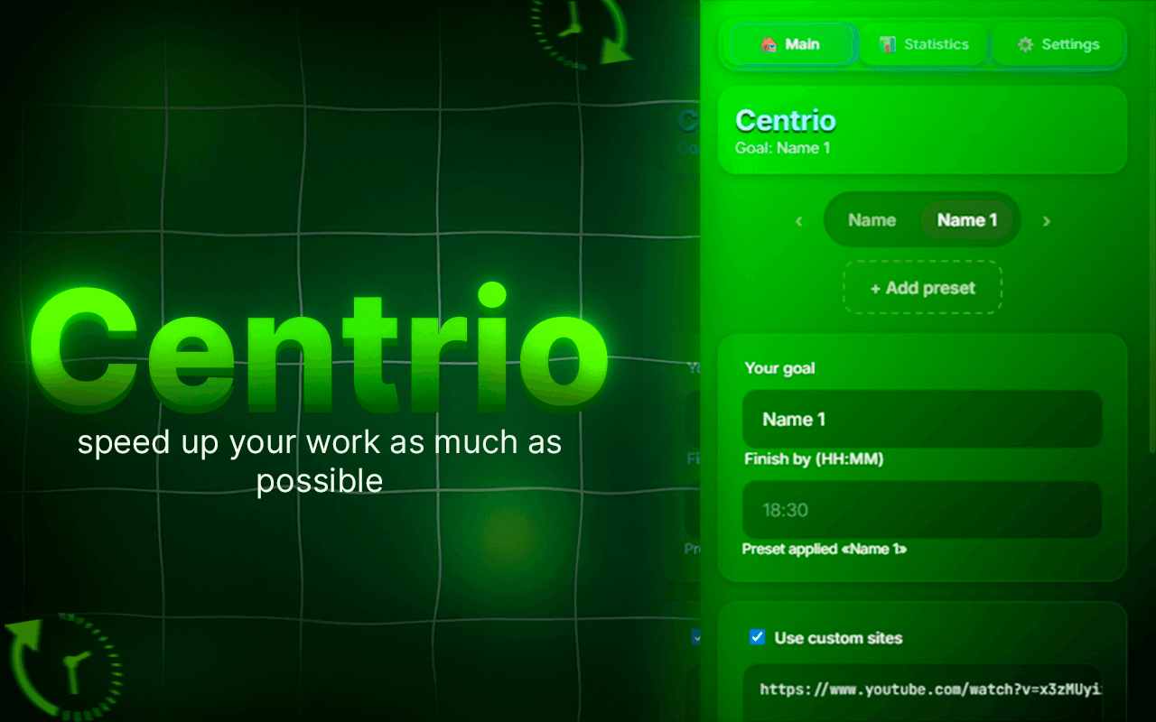 Centrio - Turn focus into Results product preview for startup listing on Aura++