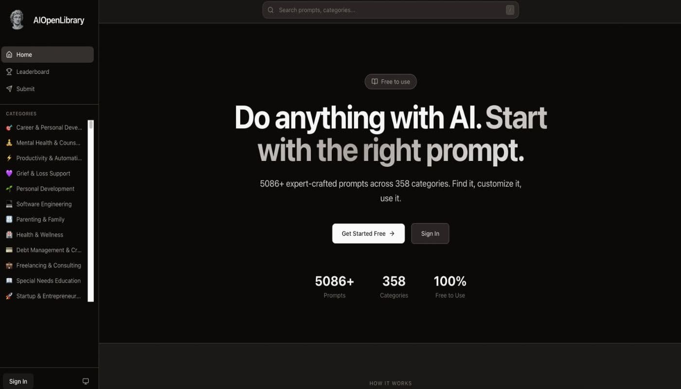 AI Open Library product preview for startup listing on Aura++