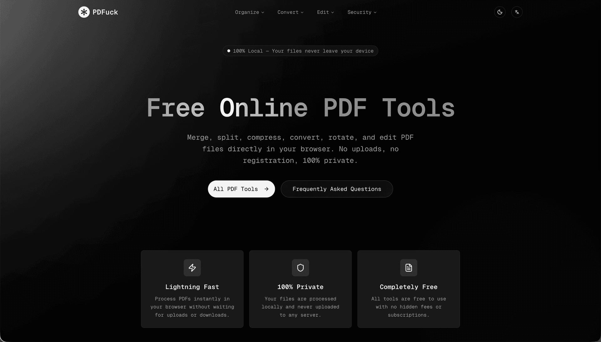 PDFuck - Free Online PDF Tools product preview for startup listing on Aura++