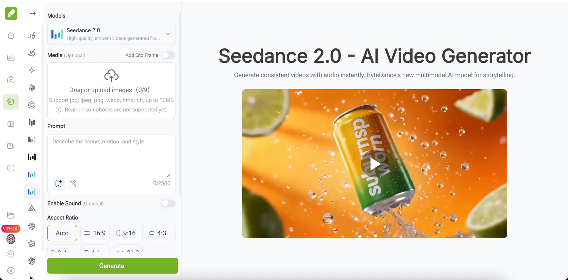 Seedance 2.0 AI Video Generator on VisualGPT product preview for startup listing on Aura++