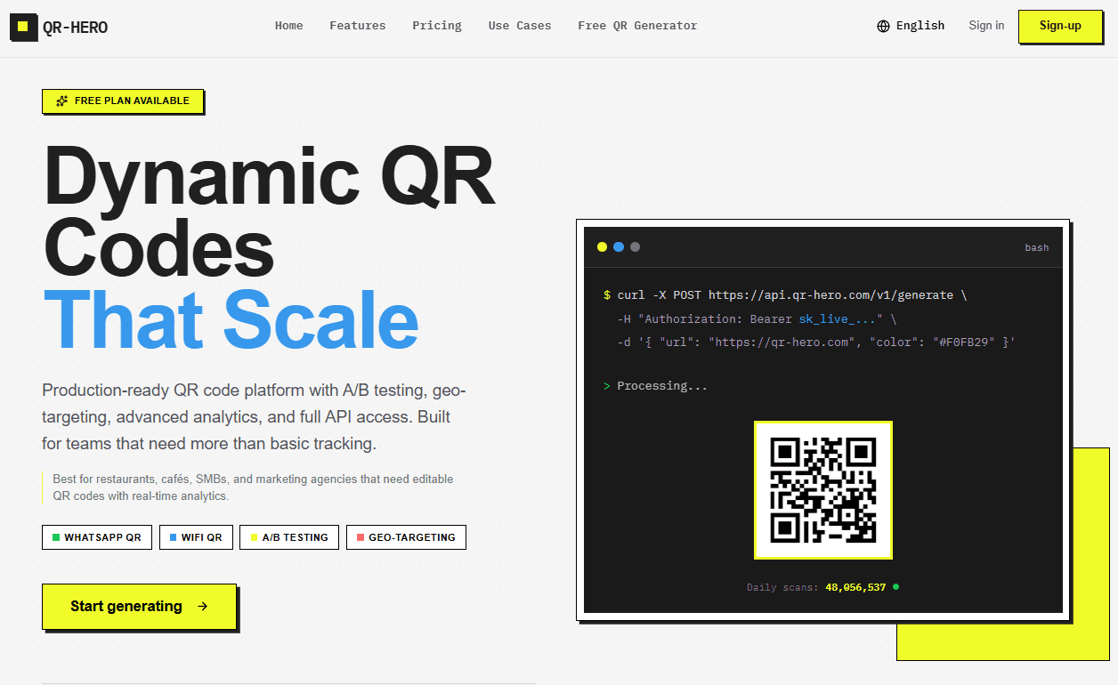 QR Hero product preview for startup listing on Aura++