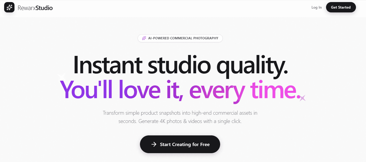 Rewarx Studio AI Product Photography product preview for startup listing on Aura++