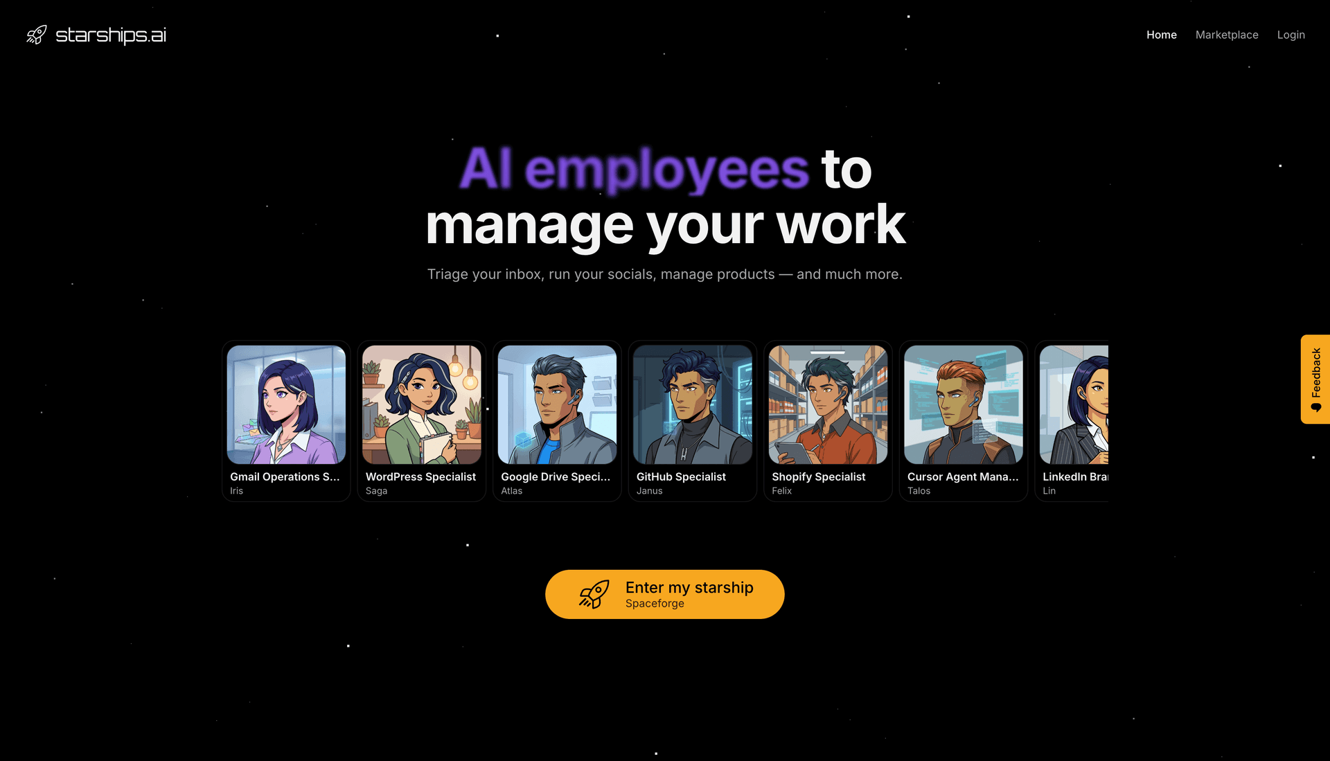 Starships.ai Workspace Platform product preview for startup listing on Aura++
