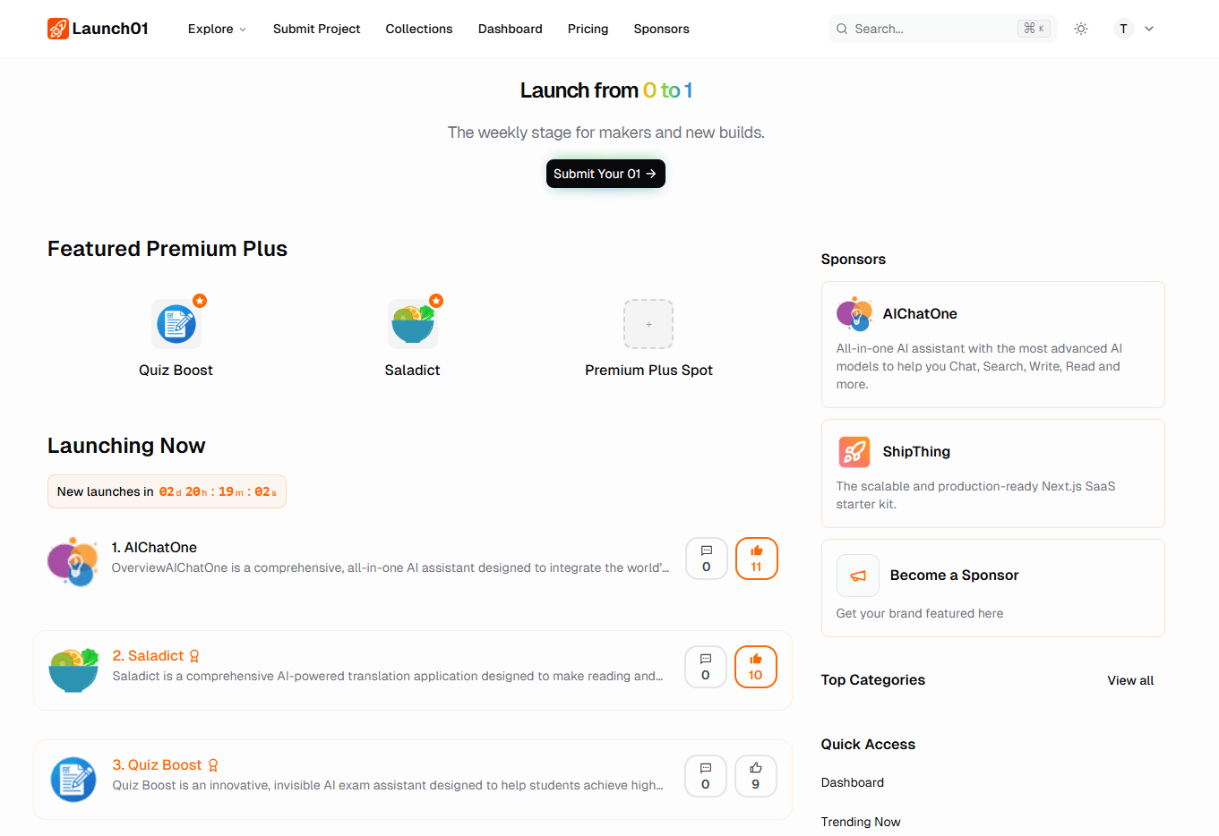 Launch01 product preview for startup listing on Aura++