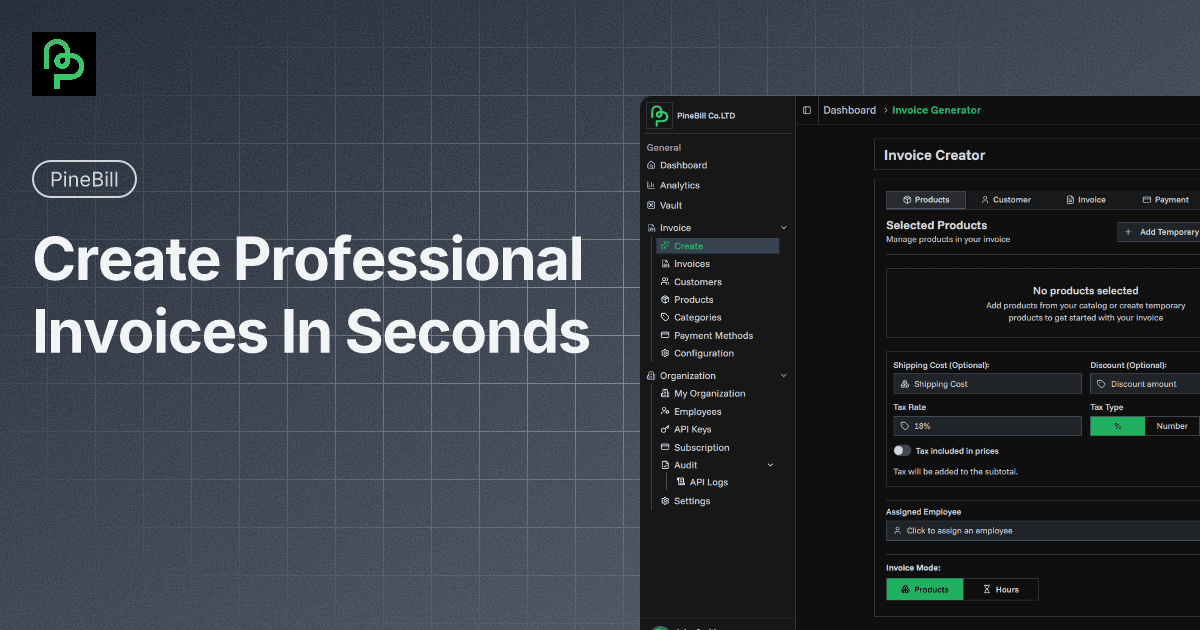 PineBill product preview for startup listing on Aura++