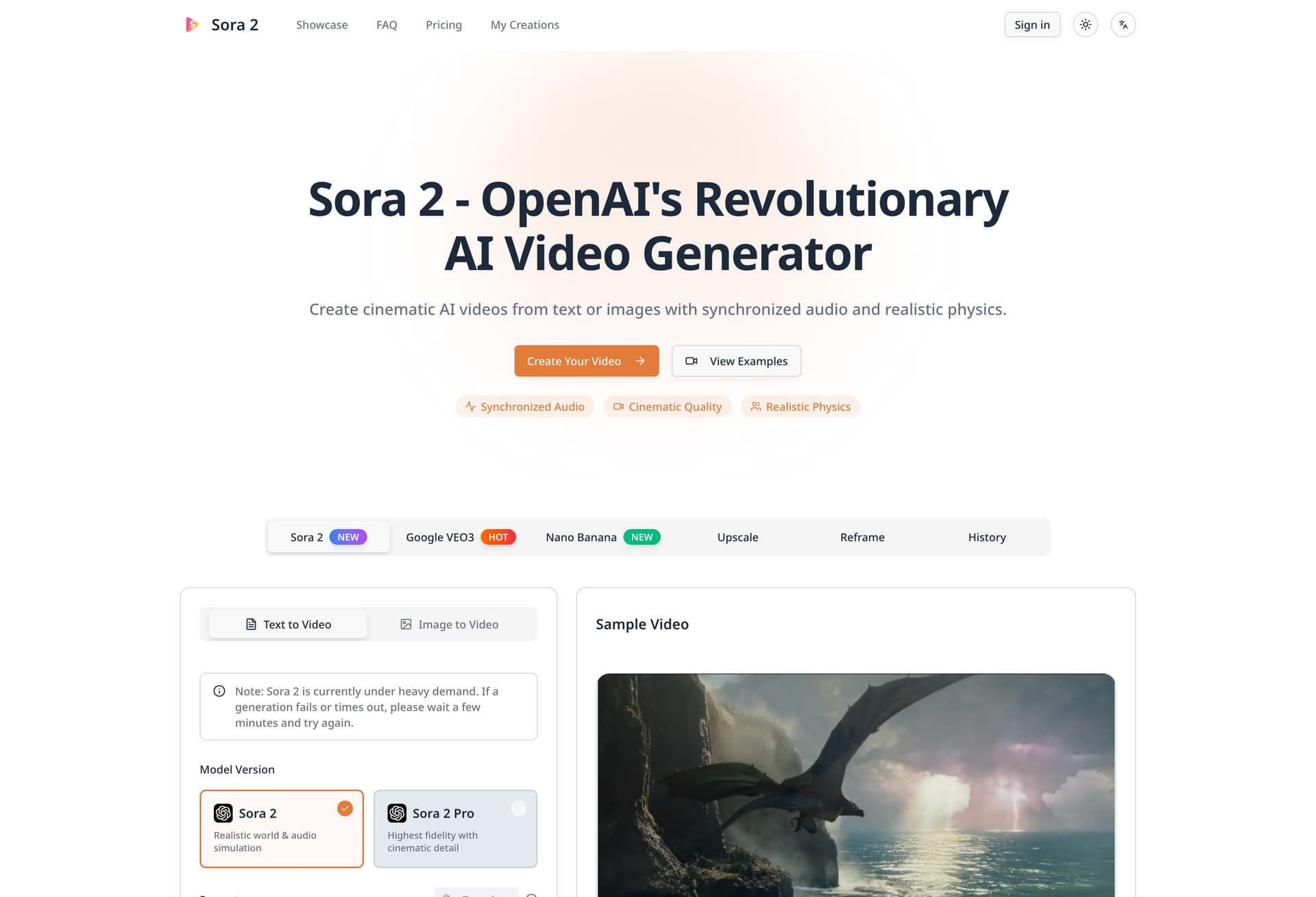 Sora 2 - Cinematic AI Video Generator with Audio product preview for startup listing on Aura++