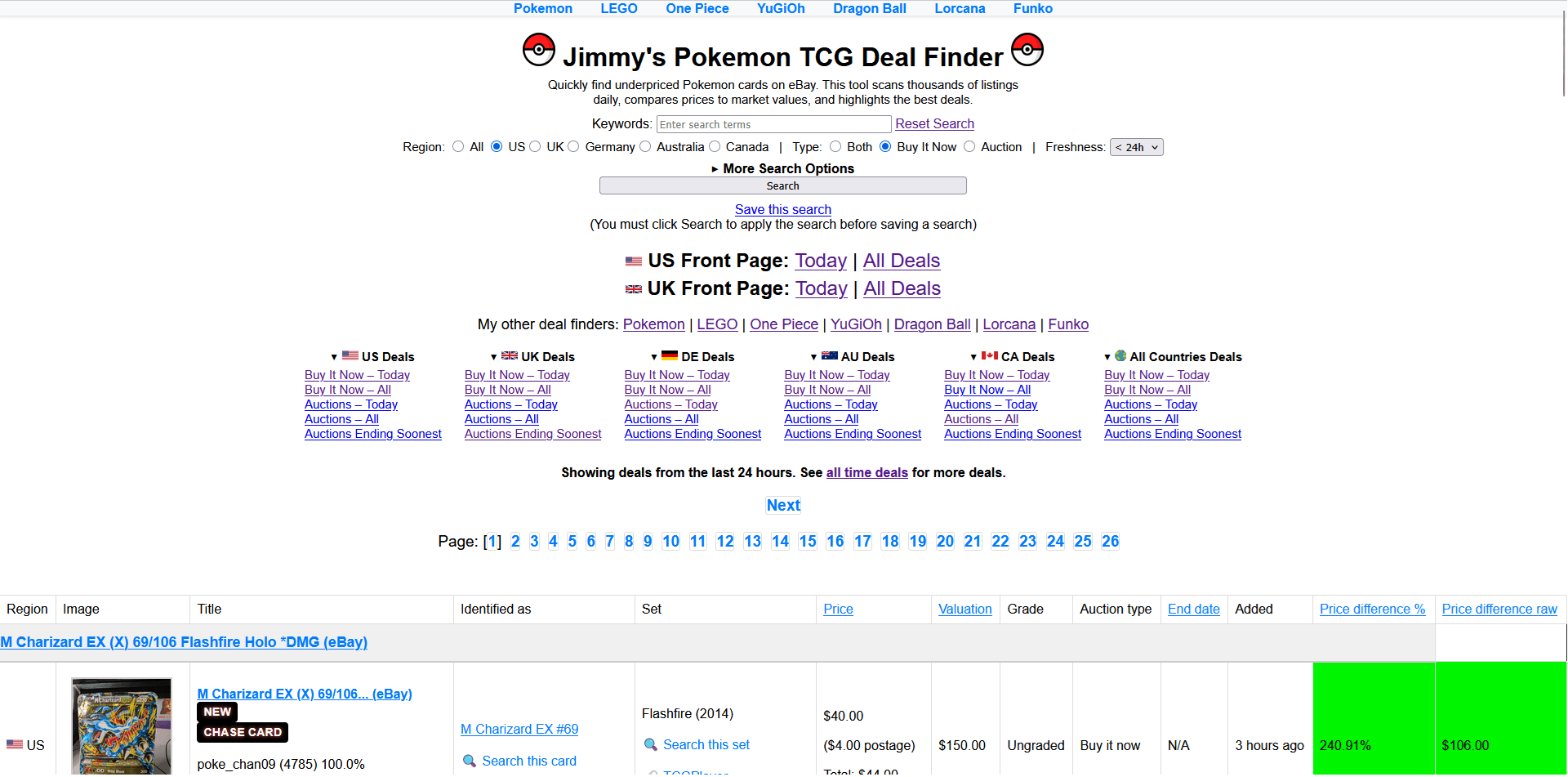 Jimmy's Pokemon Deal Finder product preview for startup listing on Aura++
