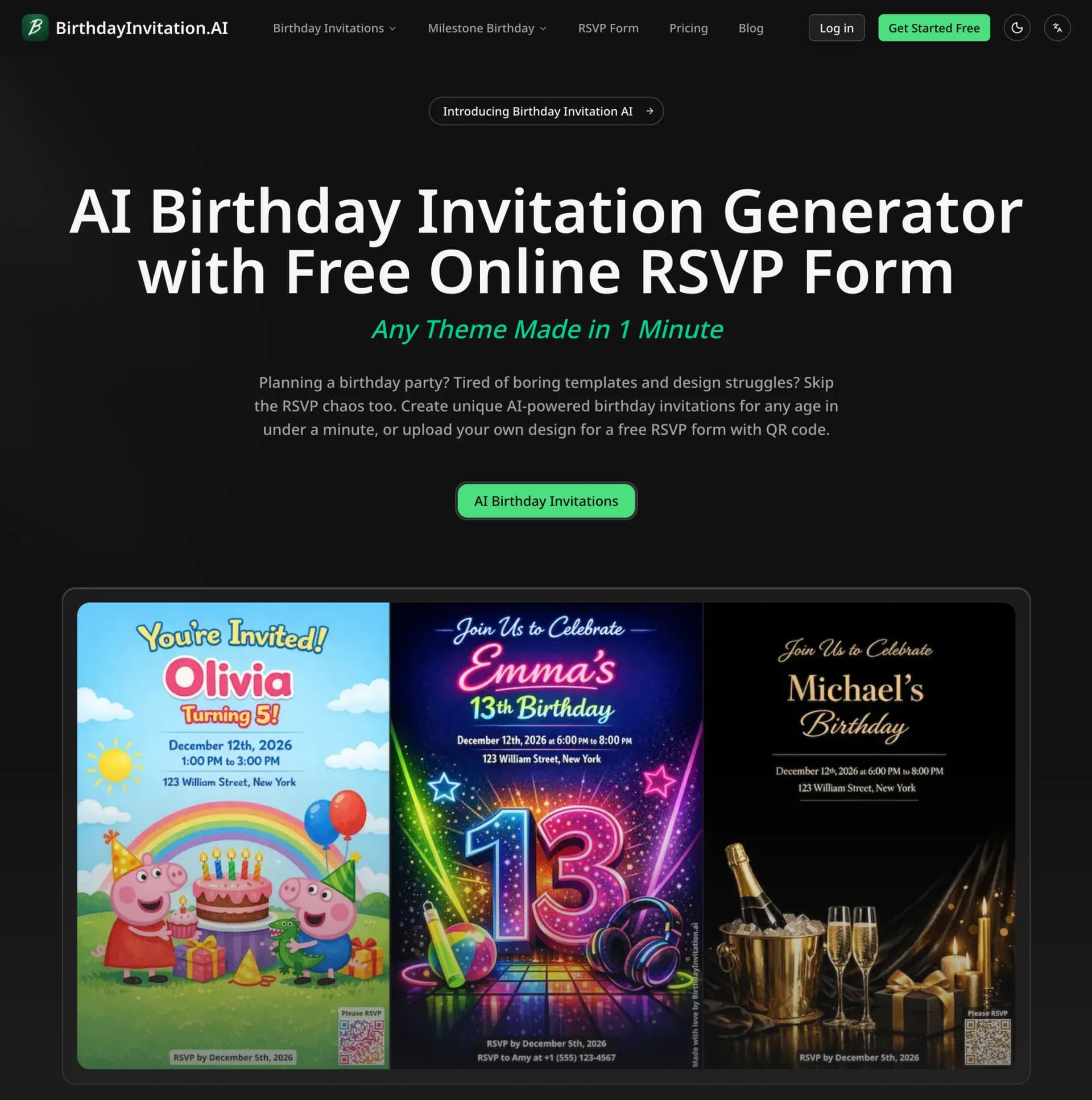 Birthday Invitation AI product preview for startup listing on Aura++