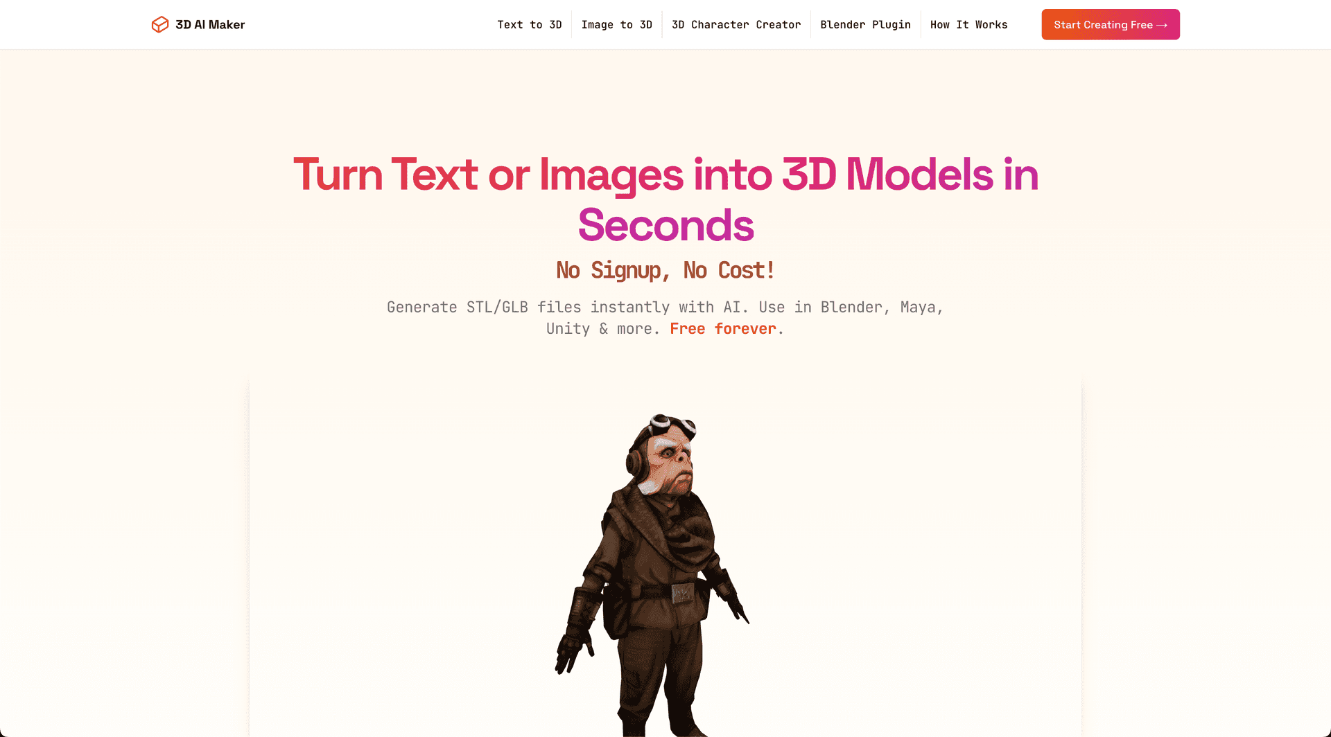 AI-Powered 3D Model Generator product preview for startup listing on Aura++