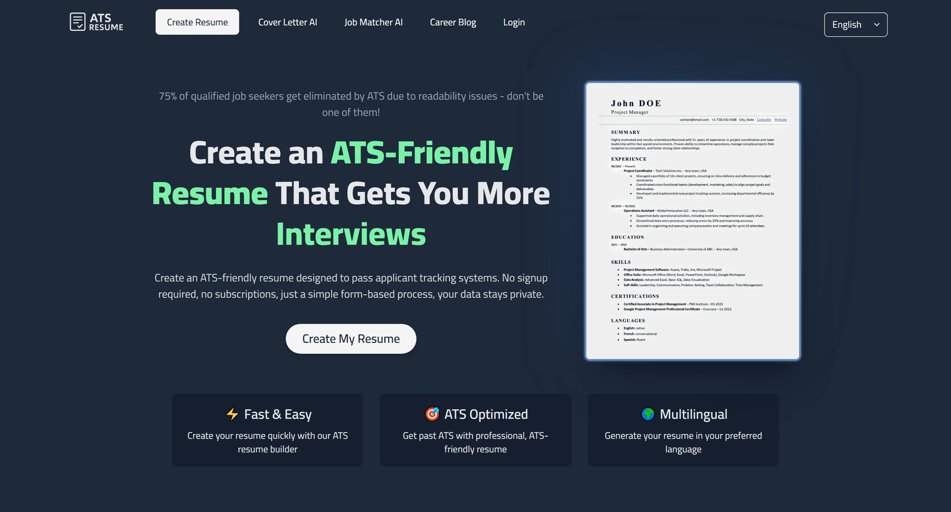 ATS Resume Builder product preview for startup listing on Aura++