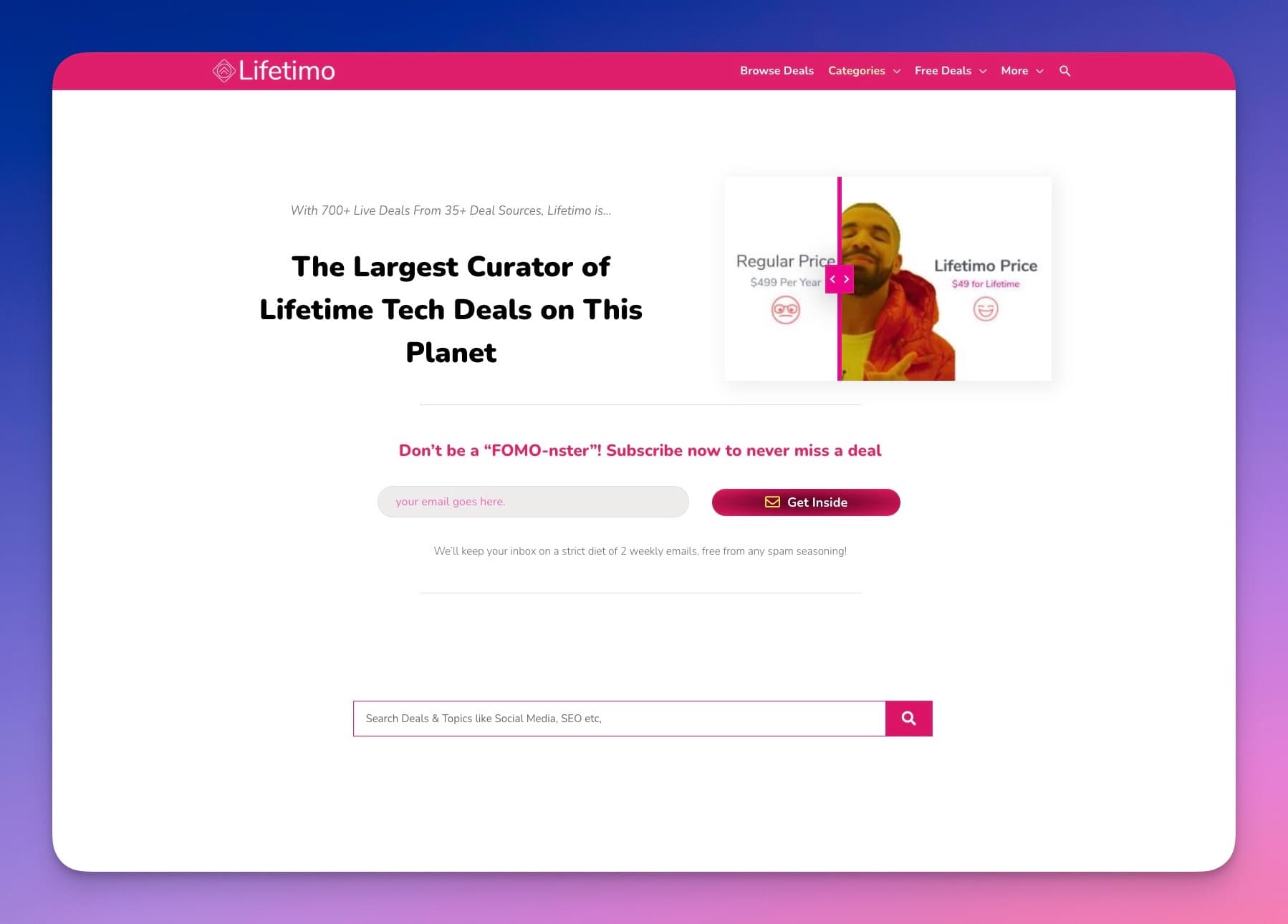 Lifetimo product preview for startup listing on Aura++