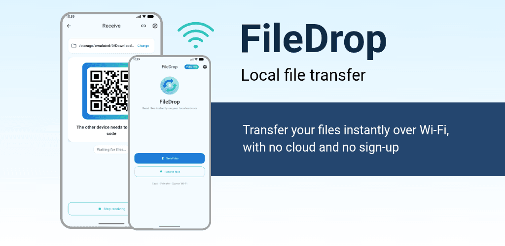 FileDrop - Local File Transfer product preview for startup listing on Aura++