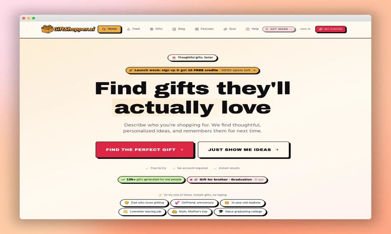 GiftShopper.ai product preview for startup listing on Aura++
