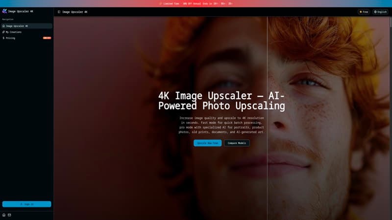 Image Upscaler 4K product preview for startup listing on Aura++