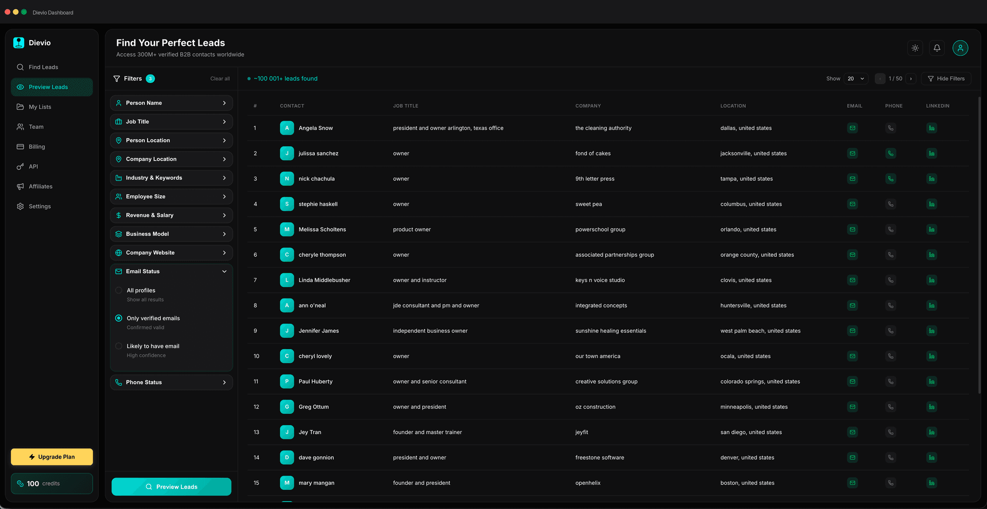 Dievio product preview for startup listing on Aura++