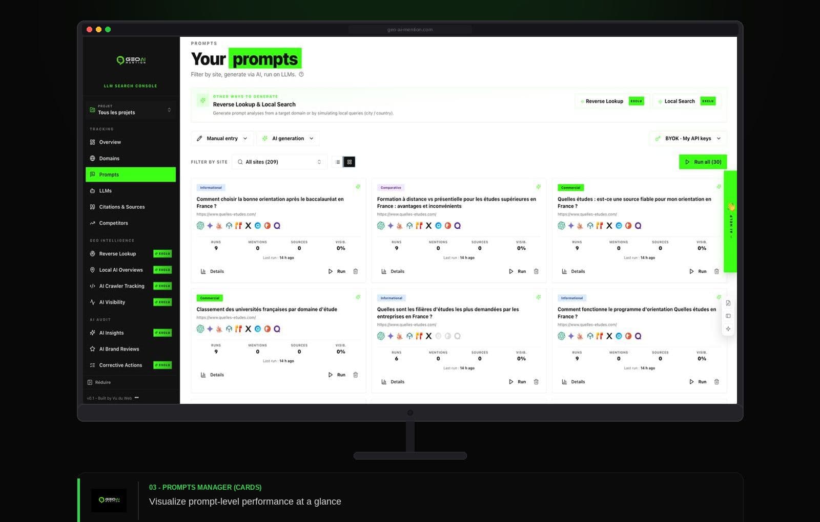 GEO AI Visibility Console product preview for startup listing on Aura++