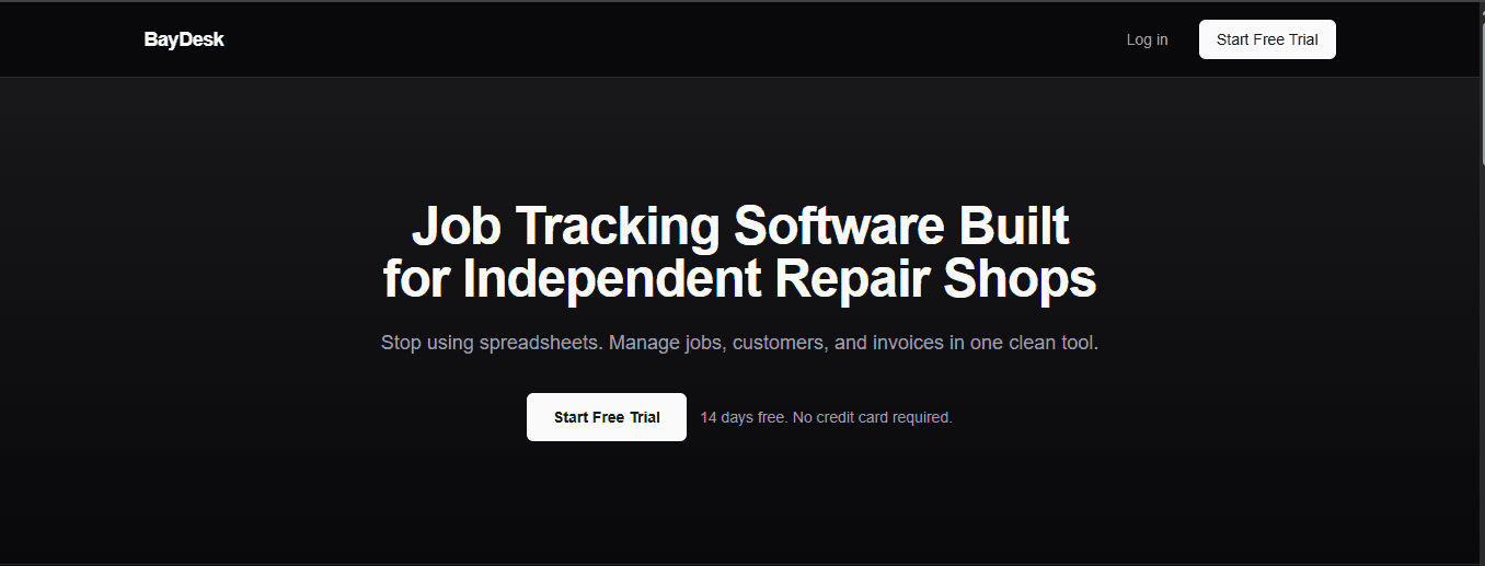 BayDesk Job Tracking for Repair Shops product preview for startup listing on Aura++