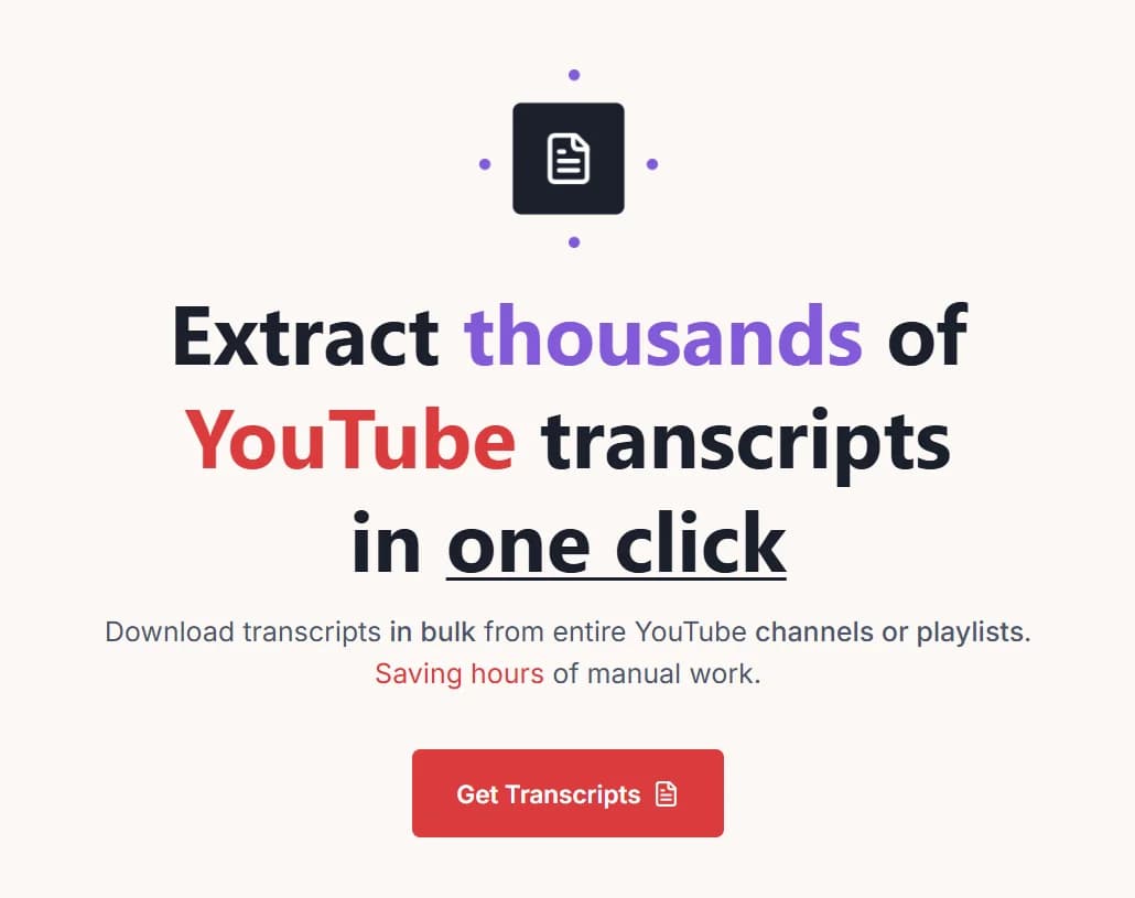 YouTube Transcript Downloader product preview for startup listing on Aura++