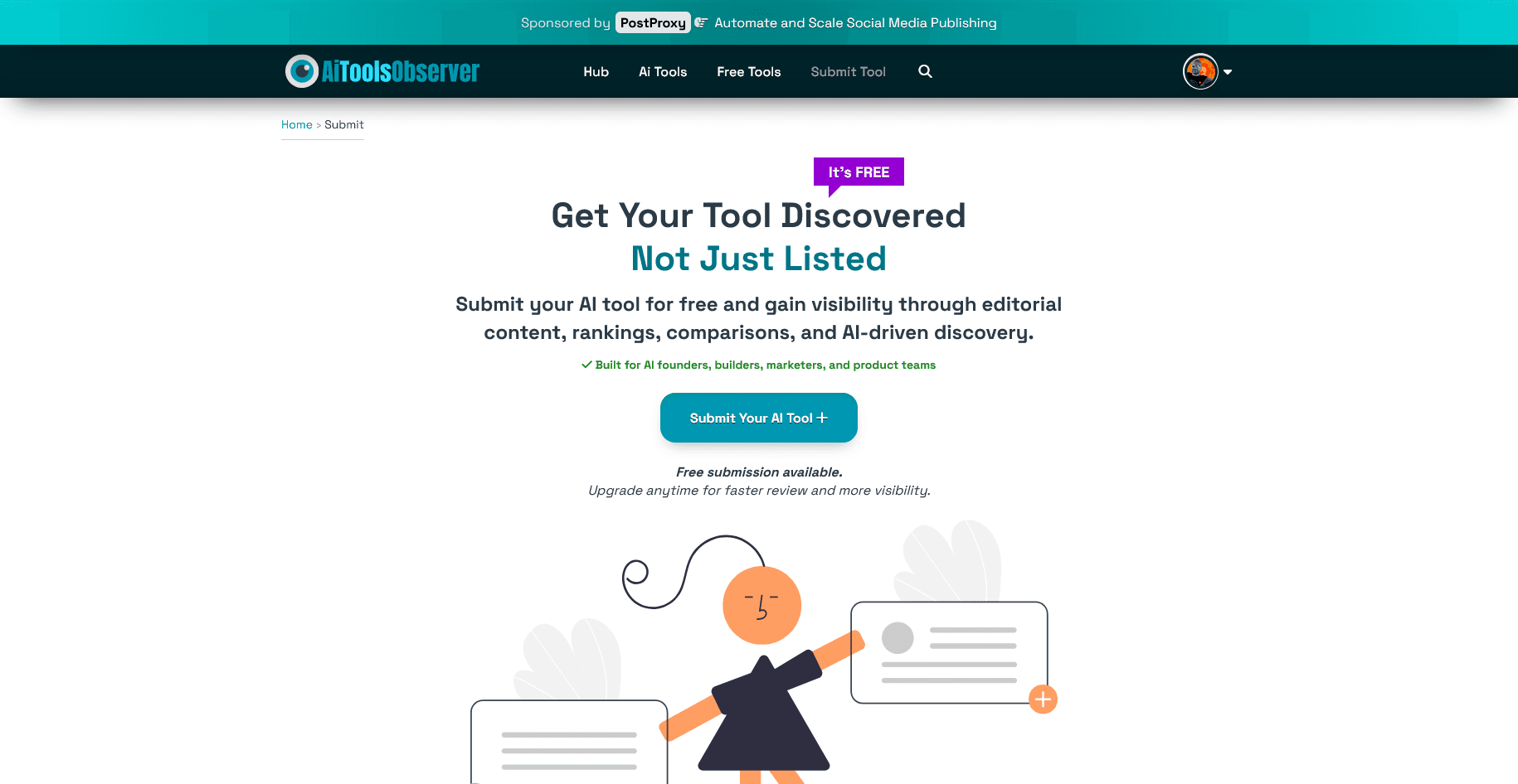 AI Tools Discovery Platform product preview for startup listing on Aura++