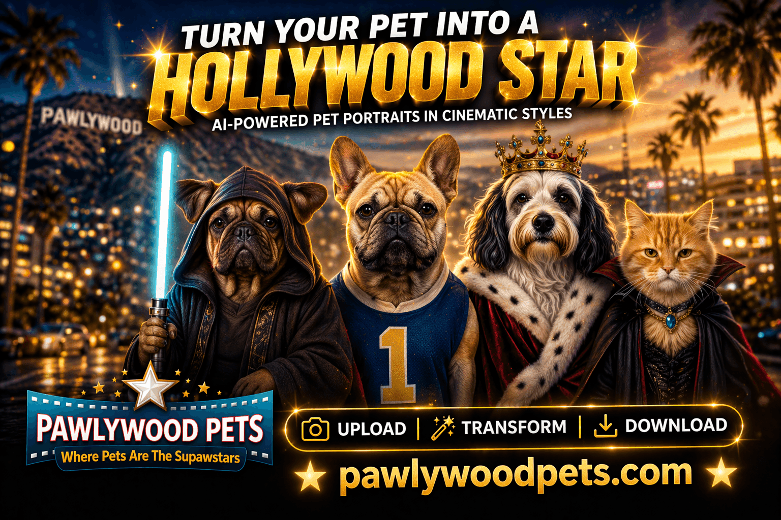 Pawlywood Pets Custom Pet Photo Editor product preview for startup listing on Aura++