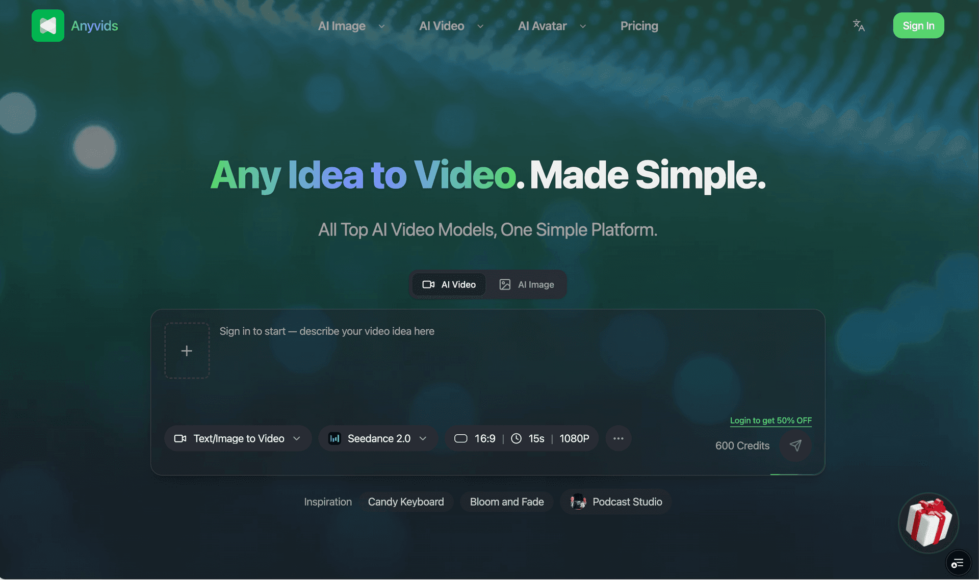 Anyvids AI Video & Image Platform product preview for startup listing on Aura++