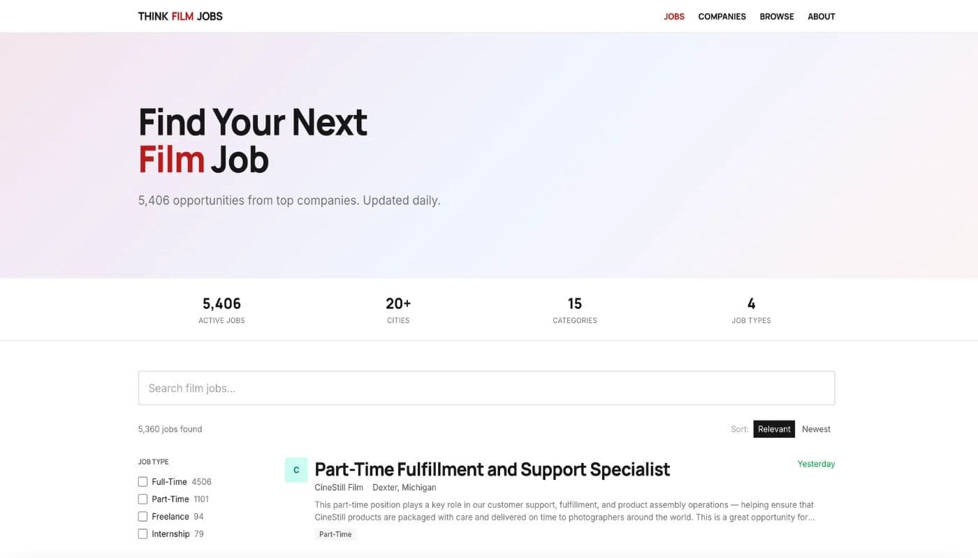 Think Film Jobs product preview for startup listing on Aura++