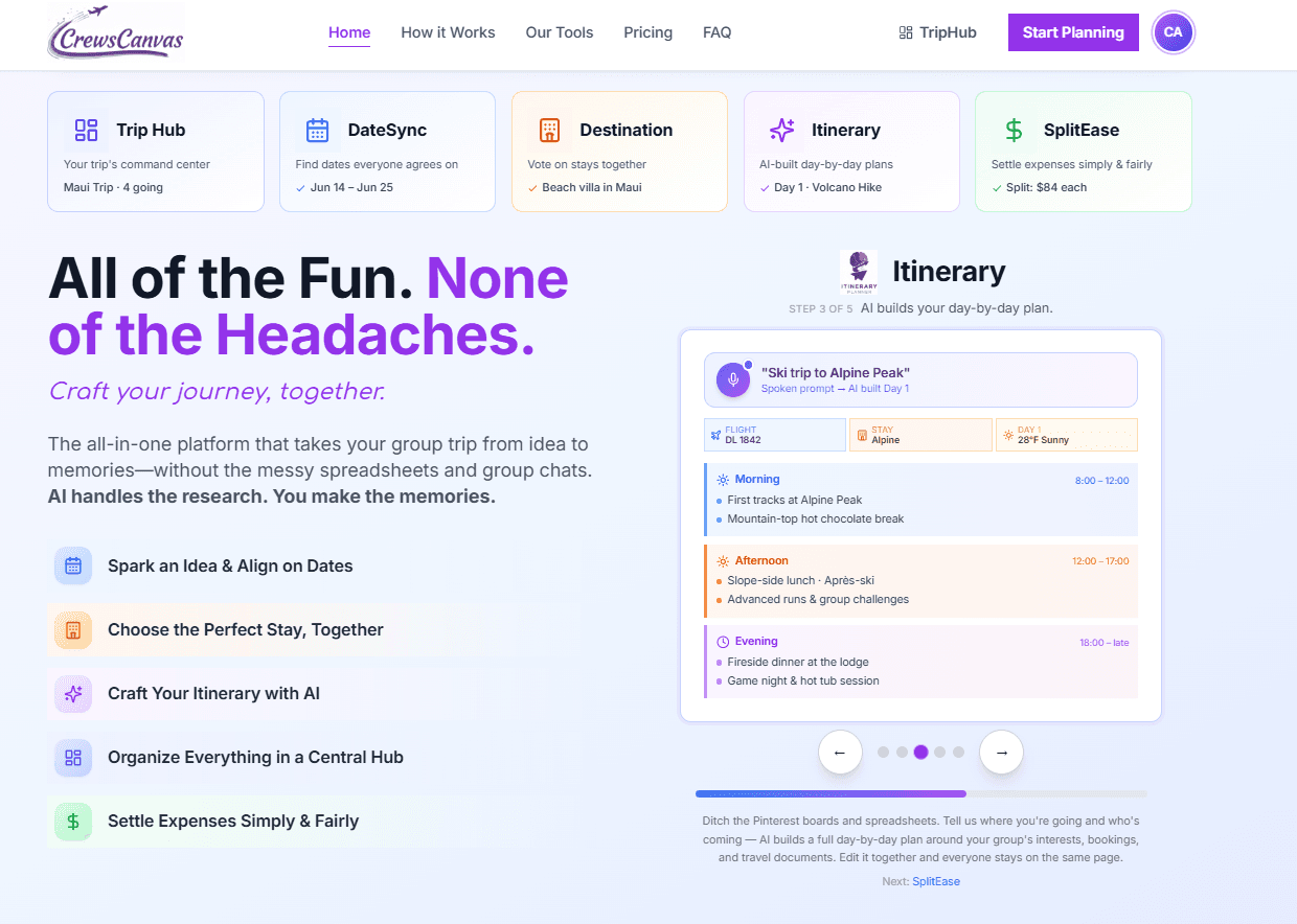 CrewsCanvas product preview for startup listing on Aura++