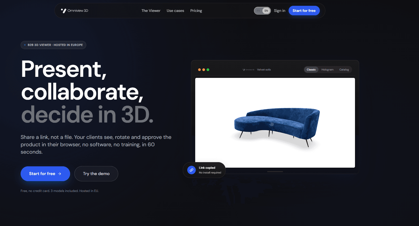 Omniview 3D product preview for startup listing on Aura++