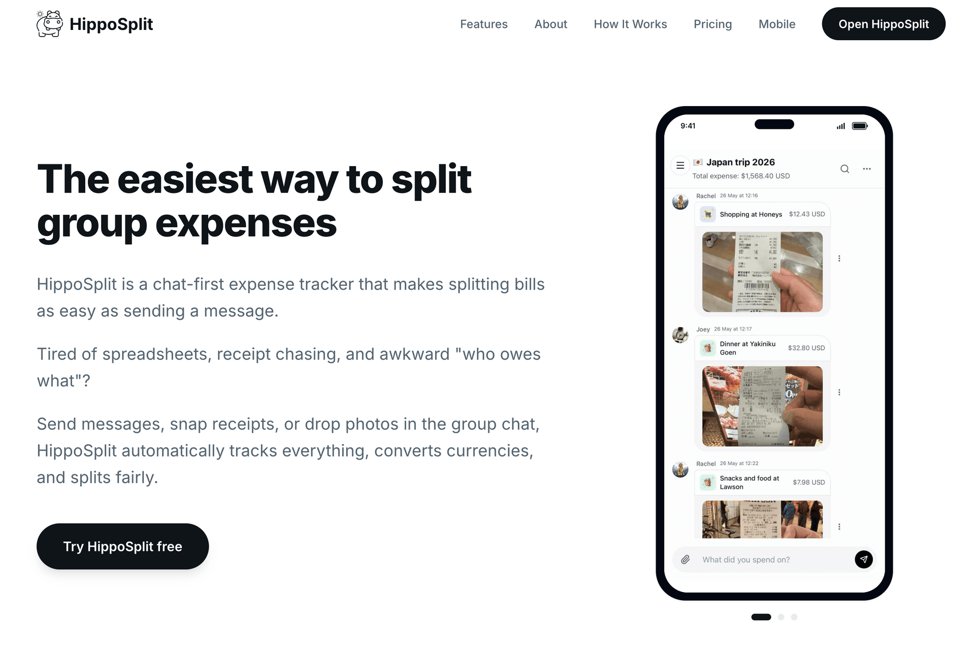HippoSplit product preview for startup listing on Aura++