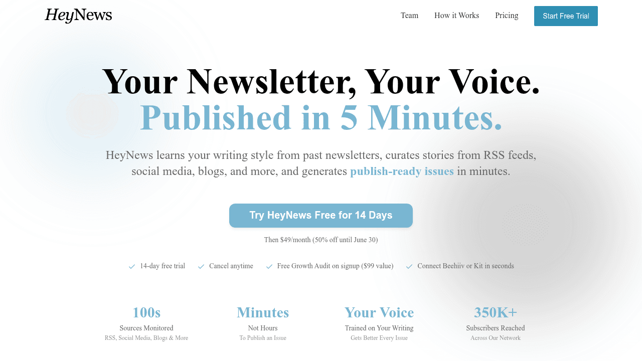 HeyNews product preview for startup listing on Aura++