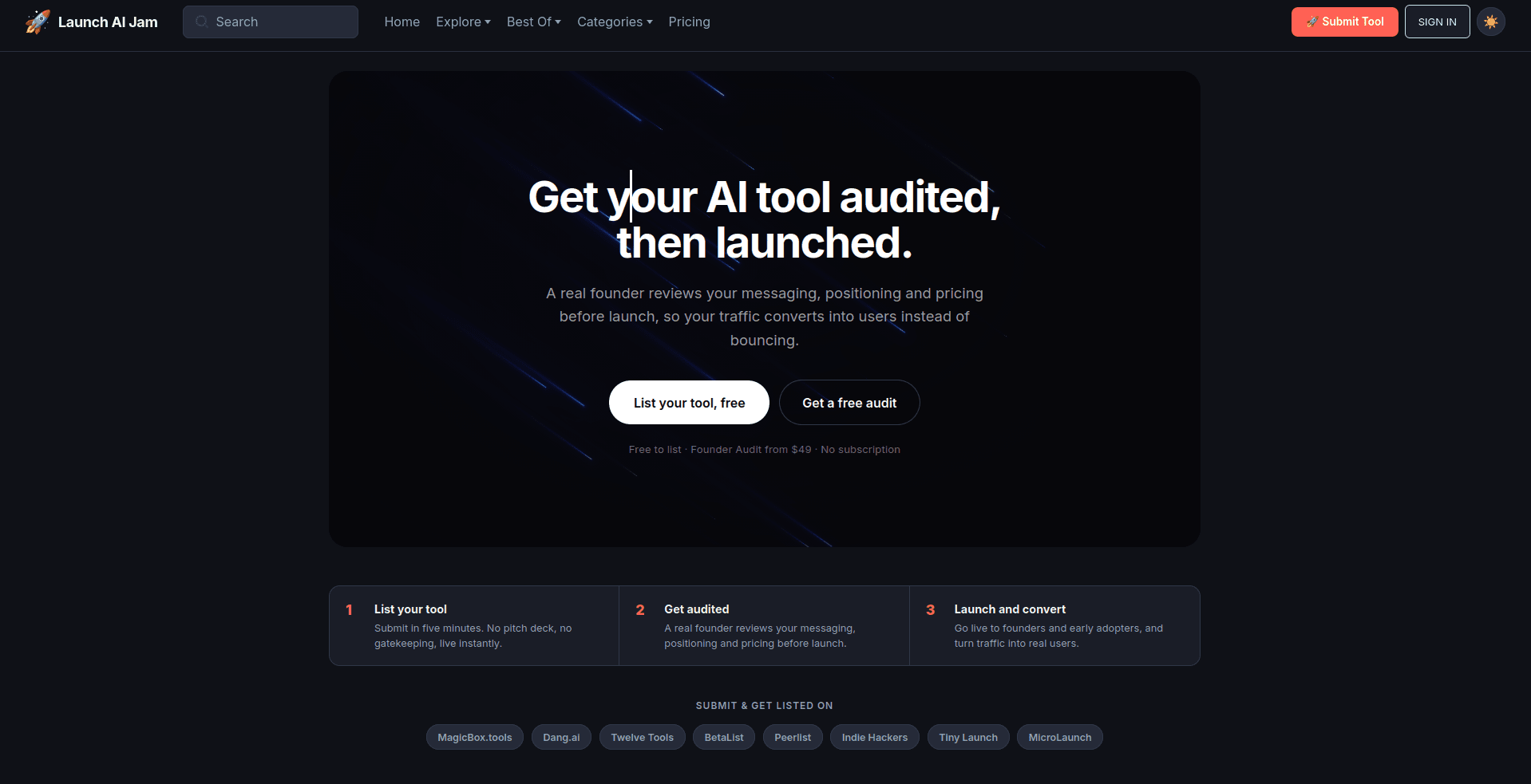 Launch AI Jam product preview for startup listing on Aura++
