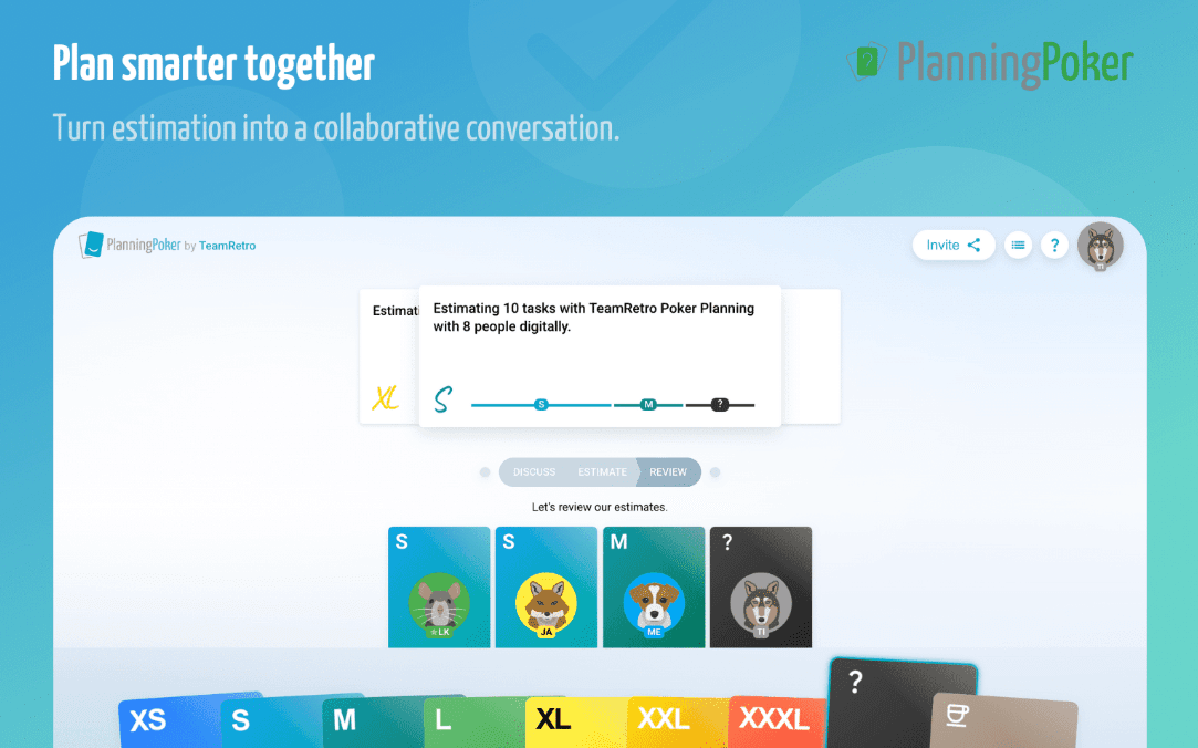 Planning Poker Estimation Tool product preview for startup listing on Aura++