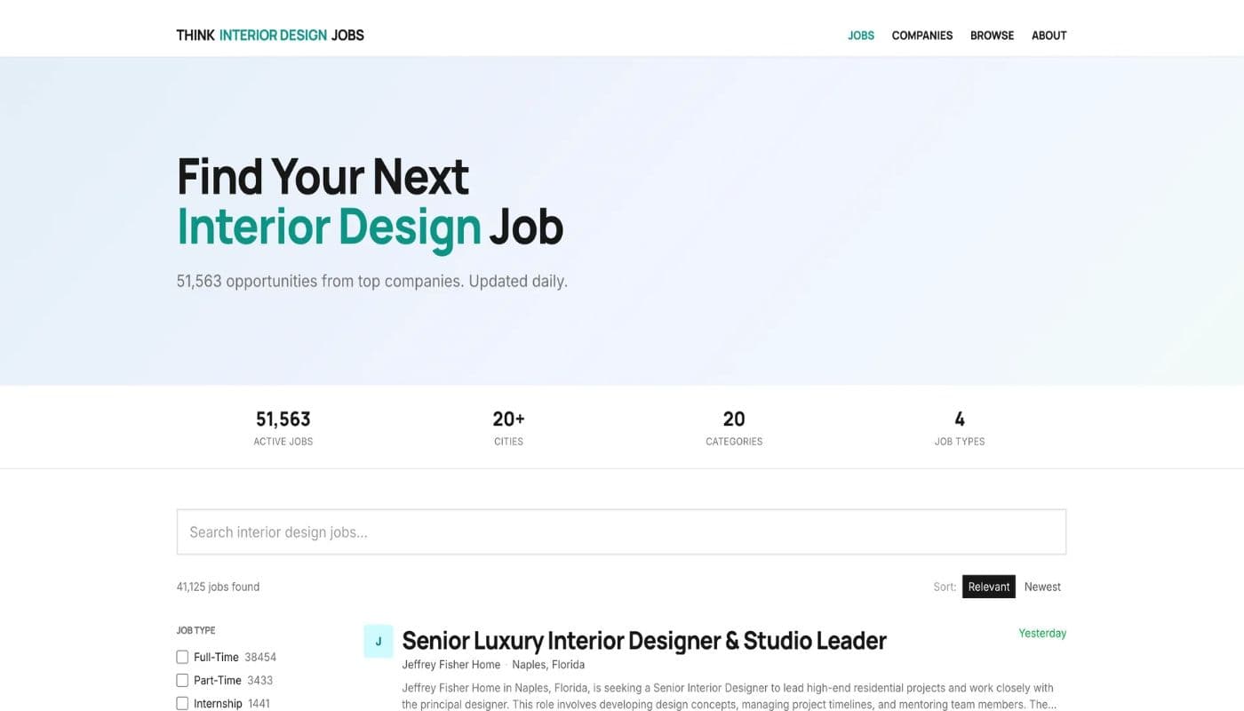 Think Interior Design Jobs product preview for startup listing on Aura++