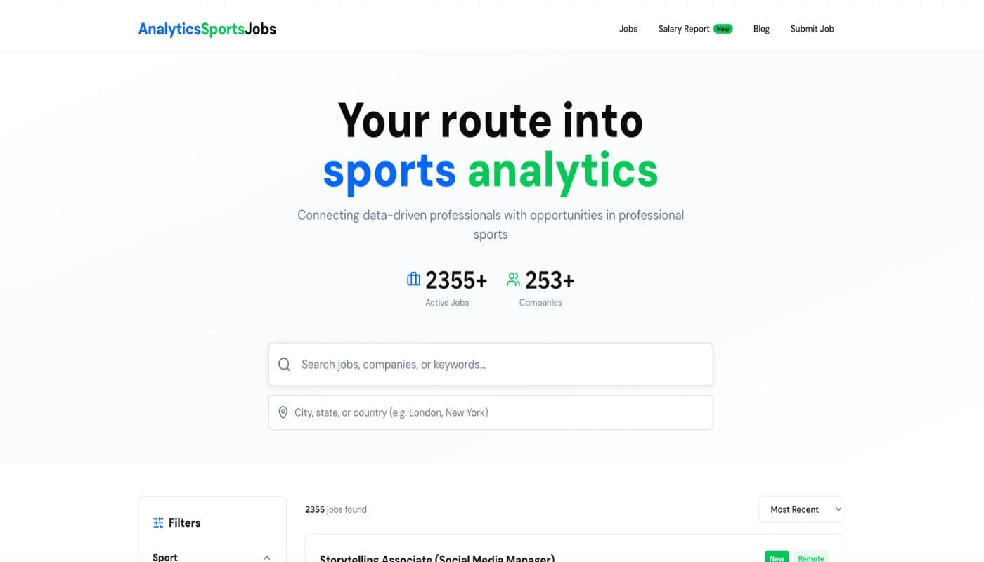 Analytics Sports Jobs product preview for startup listing on Aura++