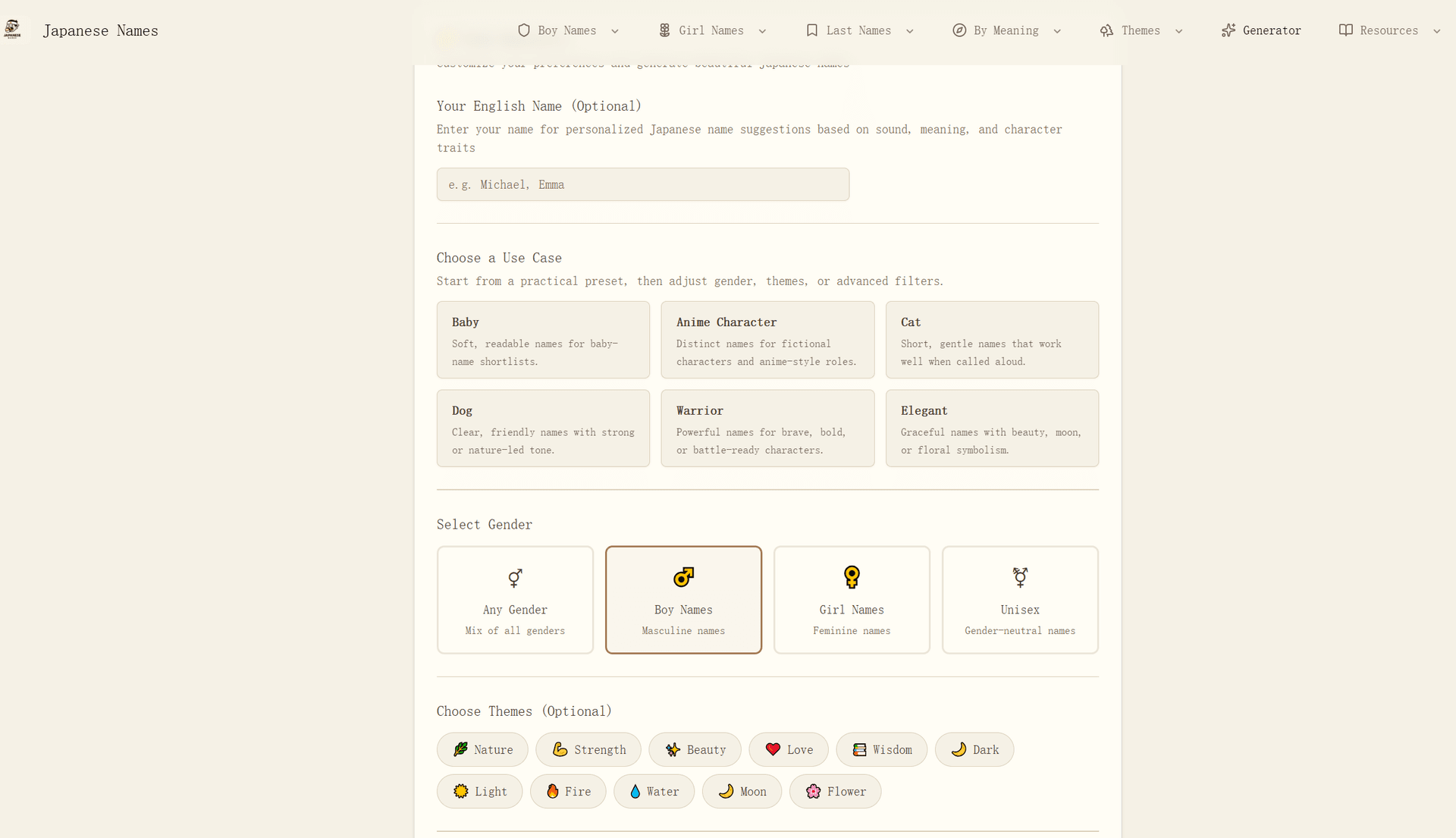 Japanese Names Generator & Directory product preview for startup listing on Aura++