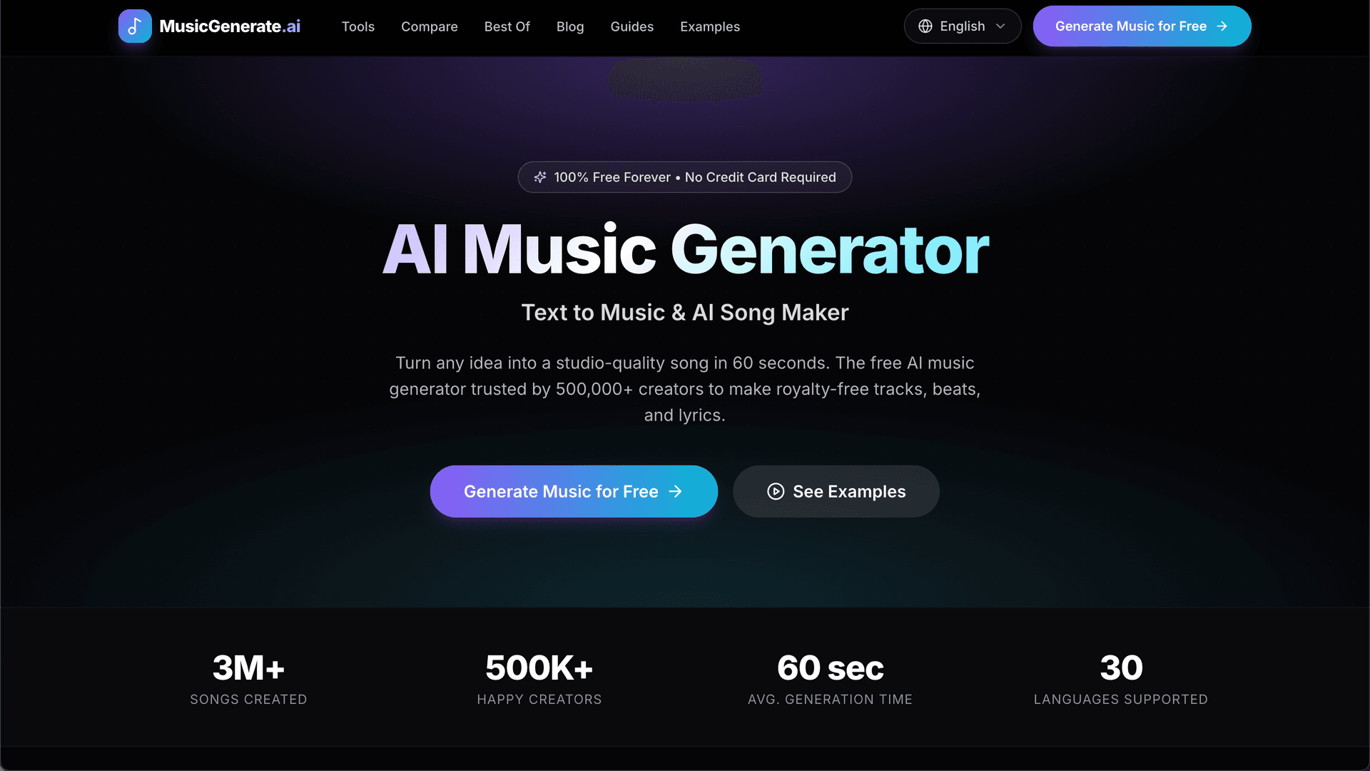 MusicGenerate AI Music Platform product preview for startup listing on Aura++