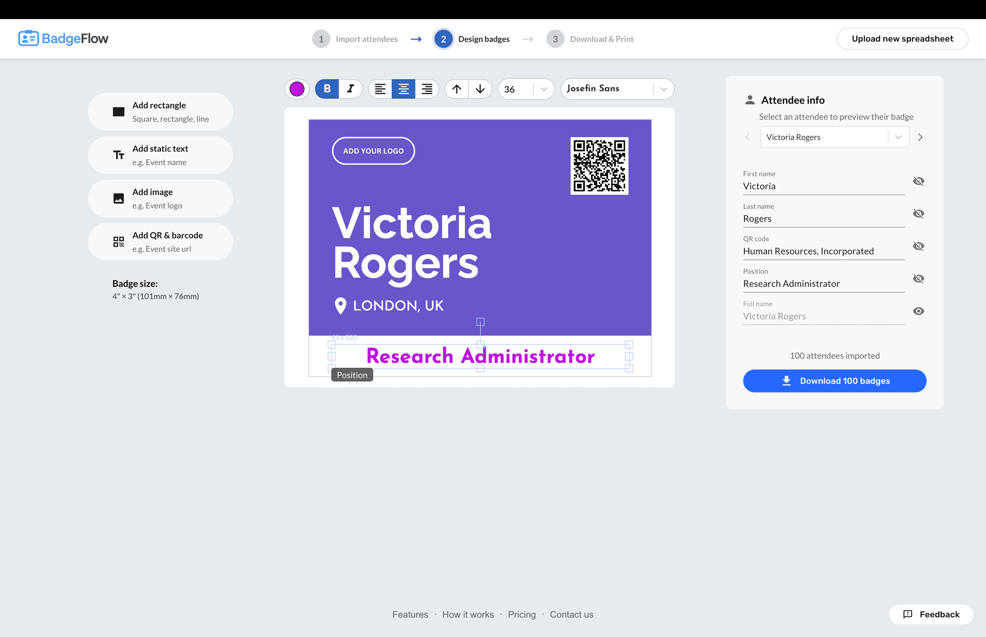 BadgeFlow: Easy Event Badge Generator product preview for startup listing on Aura++