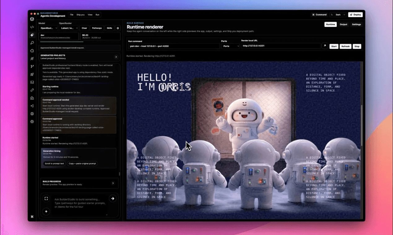 BuilderStudio product preview for startup listing on Aura++
