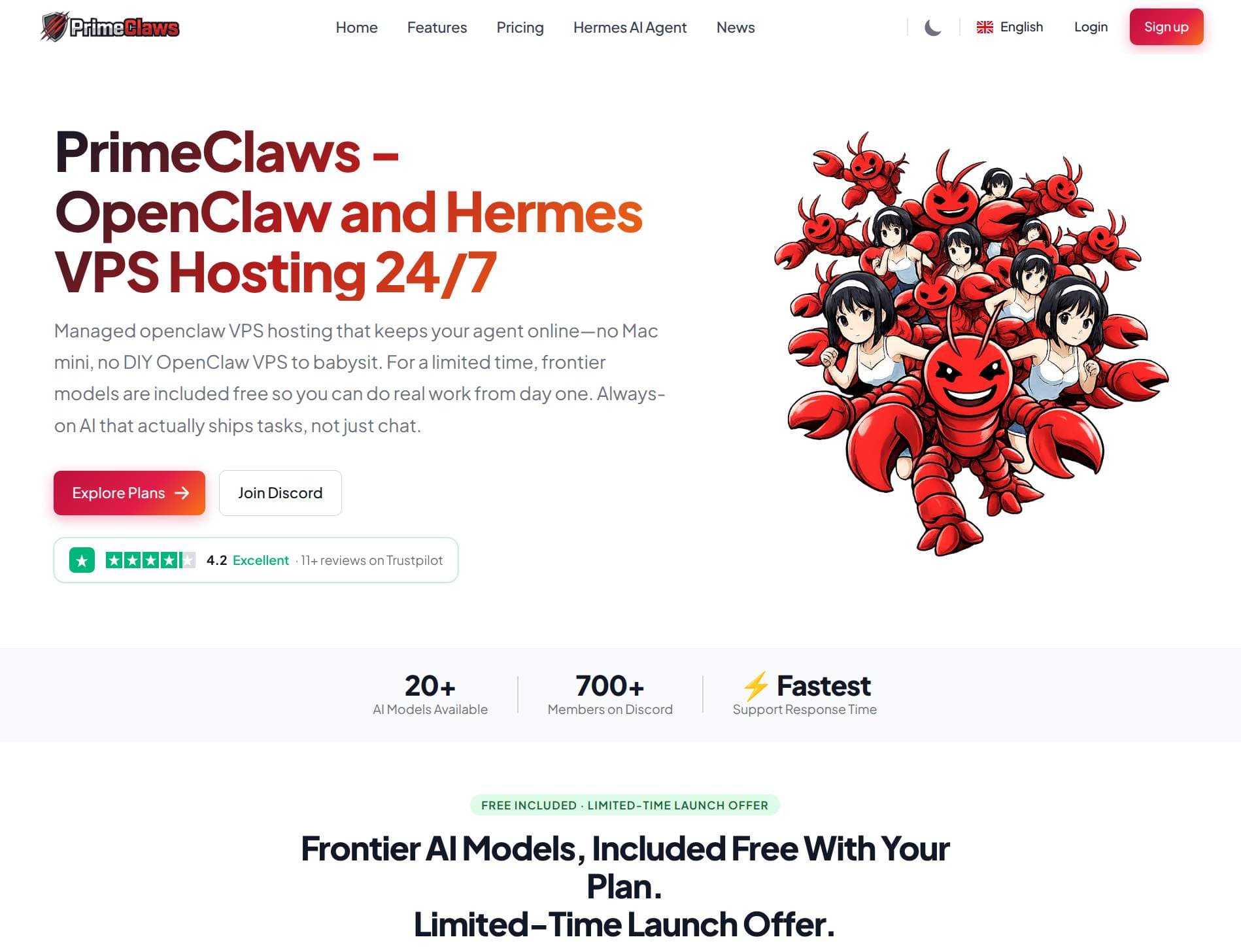PrimeClaws VPS product preview for startup listing on Aura++