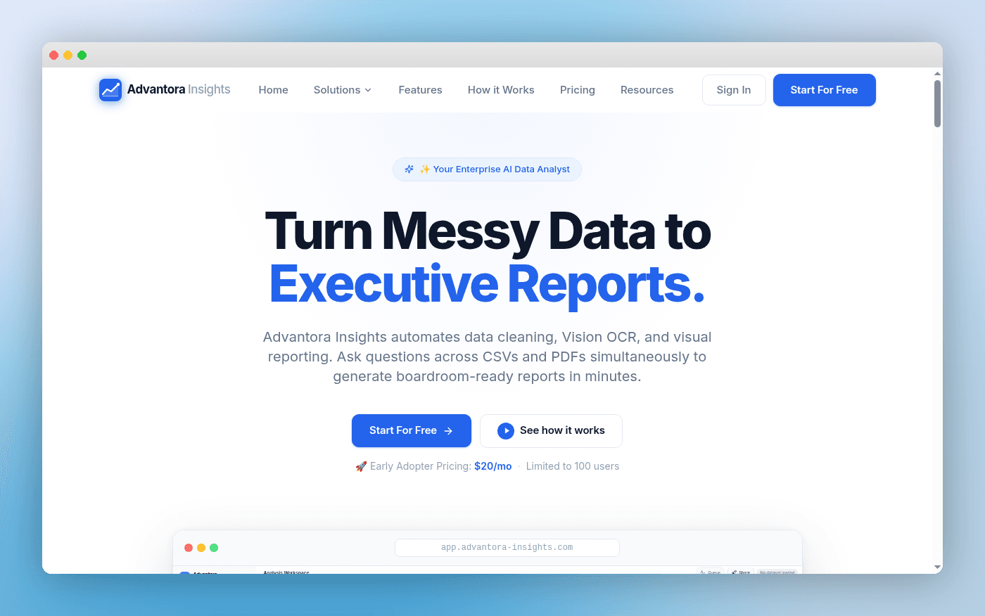 Advantora Insights product preview for startup listing on Aura++