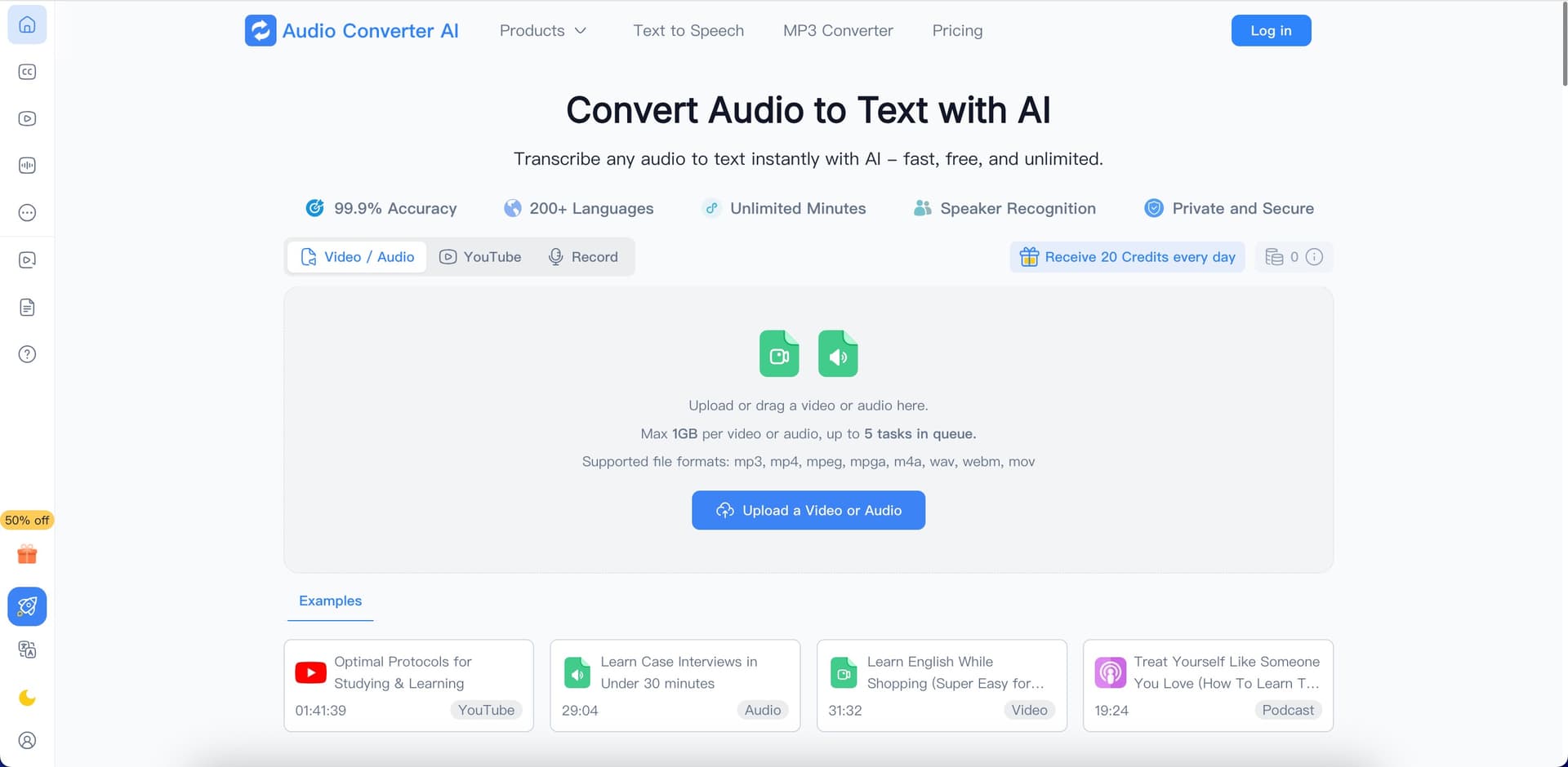 Audio Converter AI product preview for startup listing on Aura++