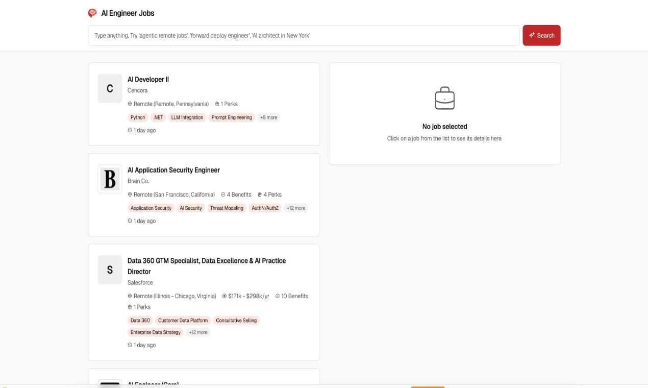 AI Engineer Jobs product preview for startup listing on Aura++